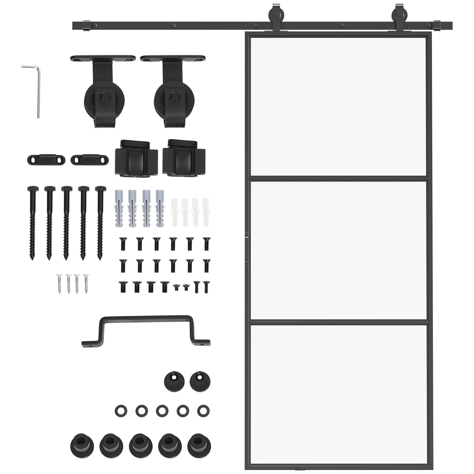 HOMCOM 36" x 84" Sliding Door with Hardware Kit, Handle, & Track, Industrial Frosted Tempered Glass Door with Carbon Steel, Easy Installation--1