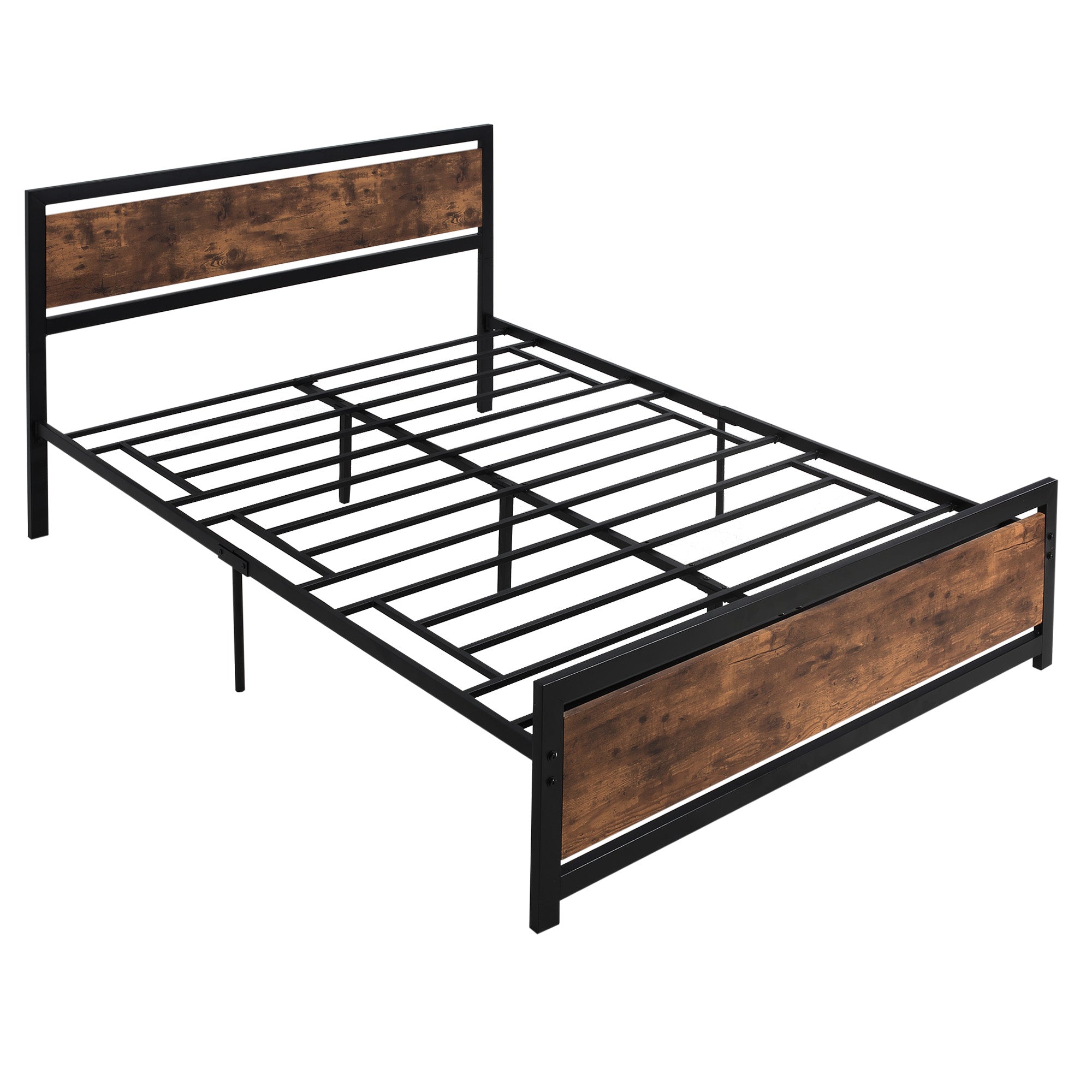 HOMCOM Queen Bed Frame with Headboard & Footboard, Strong Metal Slat Support Bed Frame w/ Underbed Storage Space, No Box Spring Needed, 63''x82''x40.5''--1