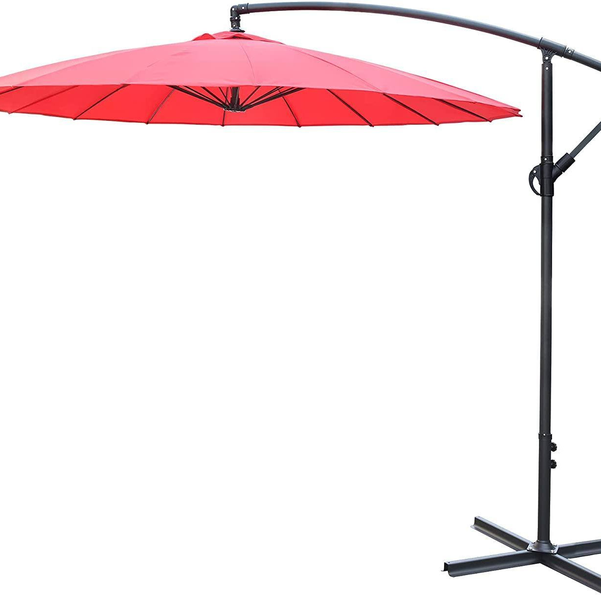 9 Ft Offset Hanging Market Patio Umbrella w/Easy Tilt Adjustment for Backyard, Poolside, Lawn and Garden, Red--1