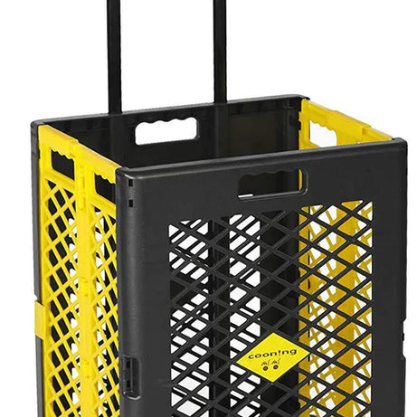 55L Foldable Rolling Cart with Wheels, Portable Updated Utility Tools Rolling Crate w/ Telescopic Handle, Yellow--1