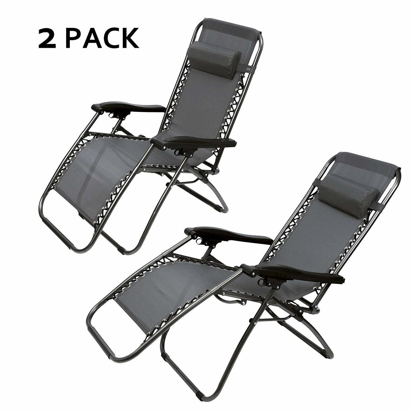 Zero Gravity Patio Adjustable Folding Reclining Chair with Pillow, 2PC Grey--1