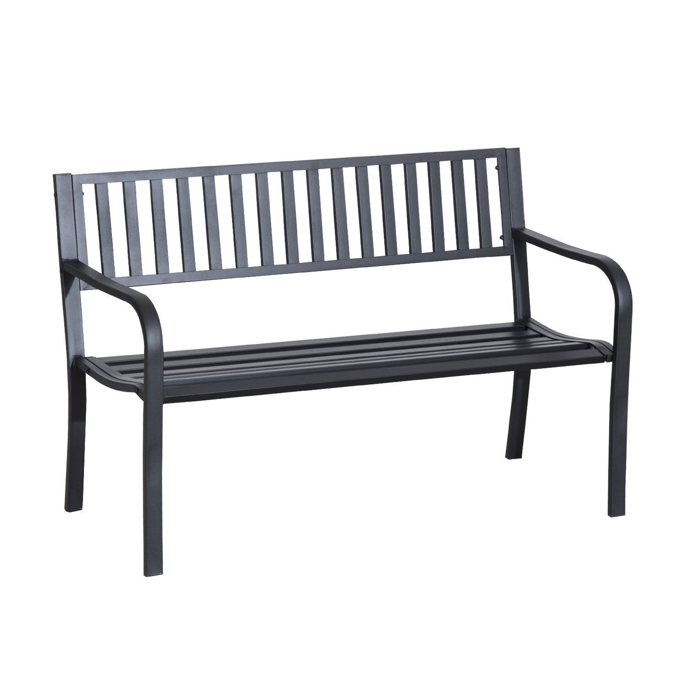 Outsunny 50" Outdoor Garden Bench, Patio Bench with Slatted Seat, Metal Porch Bench for Backyard, Poolside, Lawn, Black--1