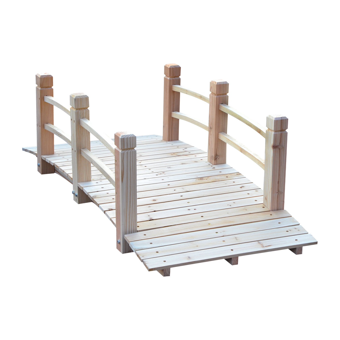 Outsunny Fir Wood Garden Bridge Arc Walkway with Side Railings for Backyards, Gardens, and Streams, Natural Wood, 60" x 26.5" x 19"--1