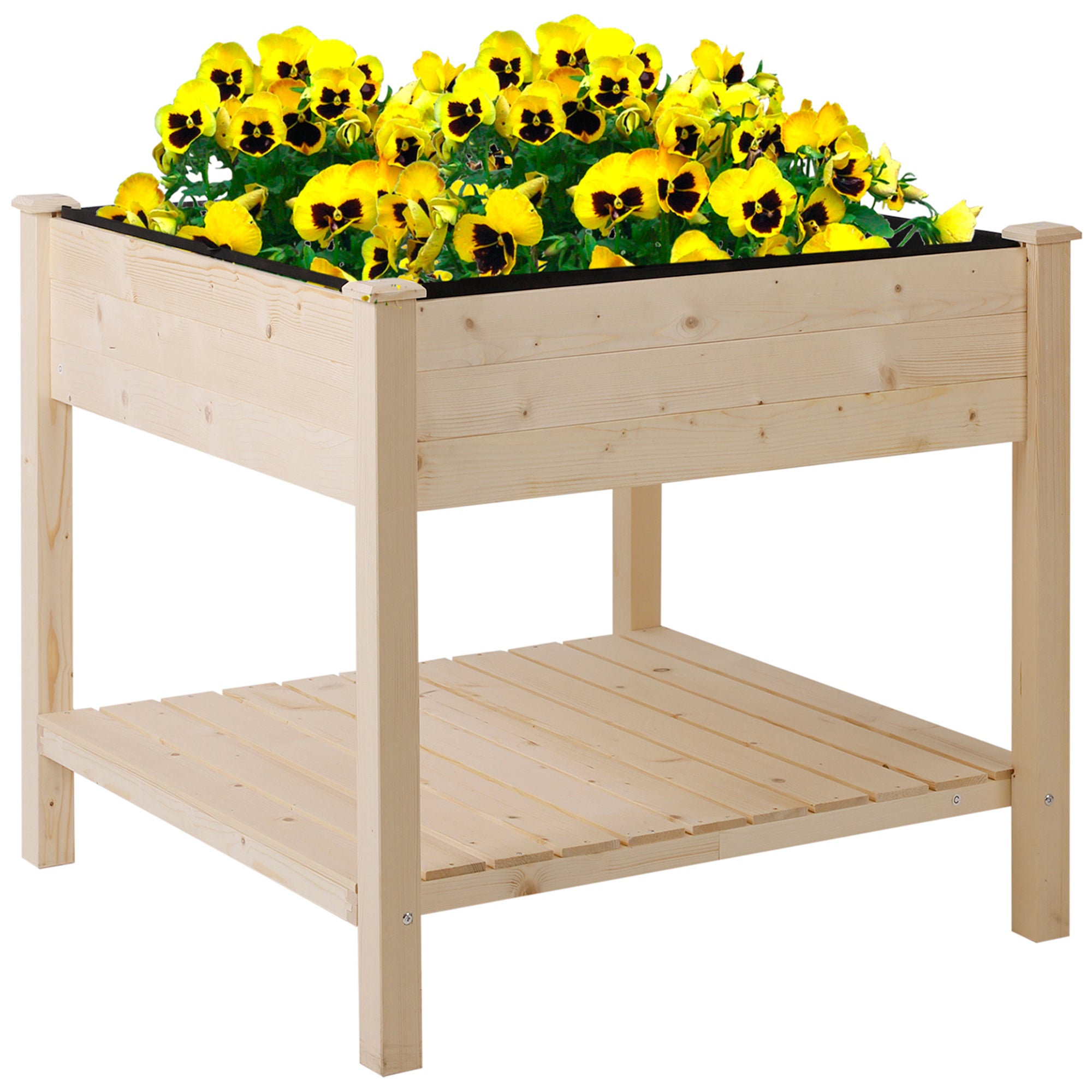 Outsunny 36'' x 36'' Raised Garden Bed with Storage Shelf, 2 Tiers Elevated Wooden Planter Box Stand for Vegetable Flower Herb, Patio, Balcony and Backyard--1