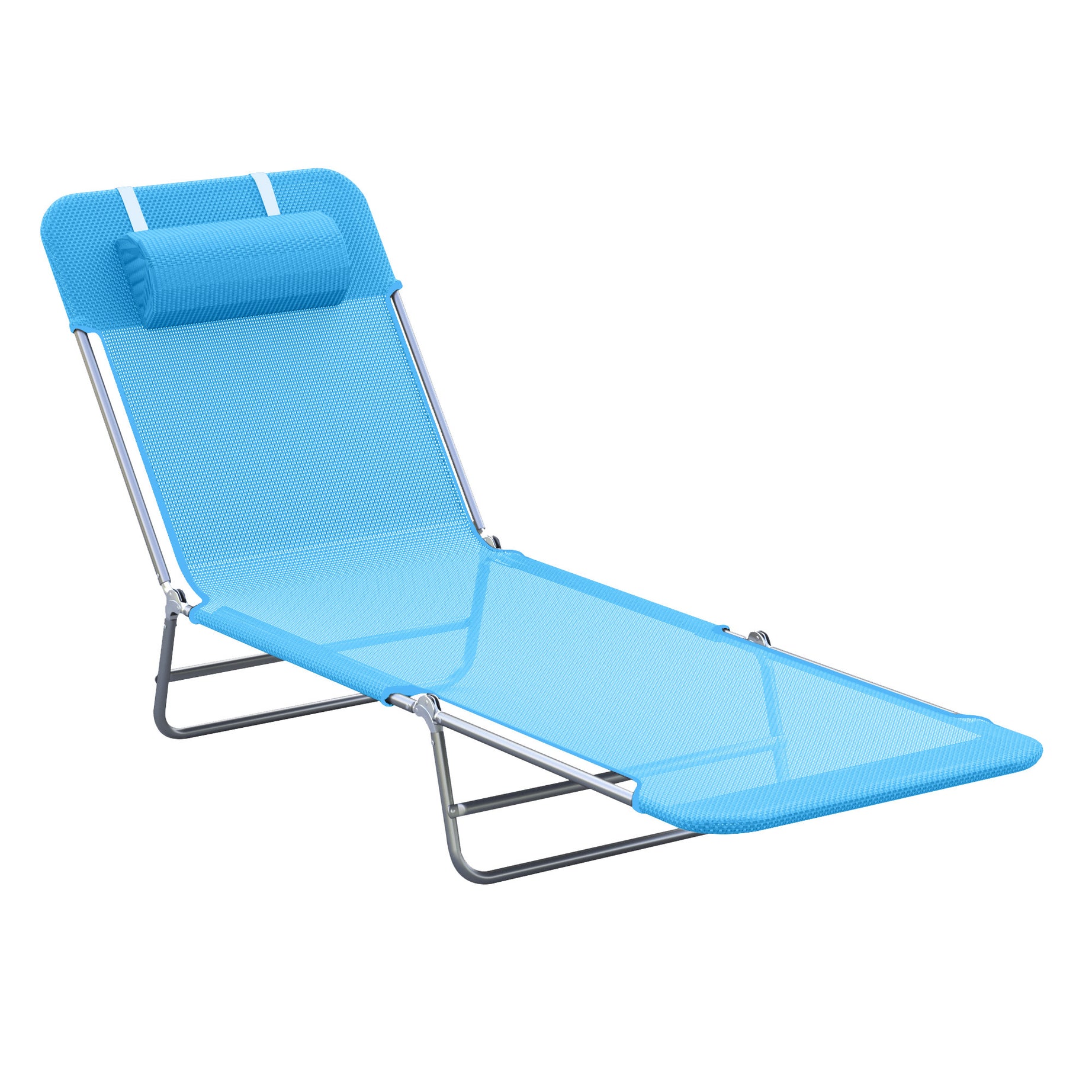 Outsunny Folding Chaise Lounge Pool Chairs, Outdoor Sun Tanning Chairs with Pillow, Reclining Back, Steel Frame & Breathable Mesh for Beach, Yard, Patio, Blue--1