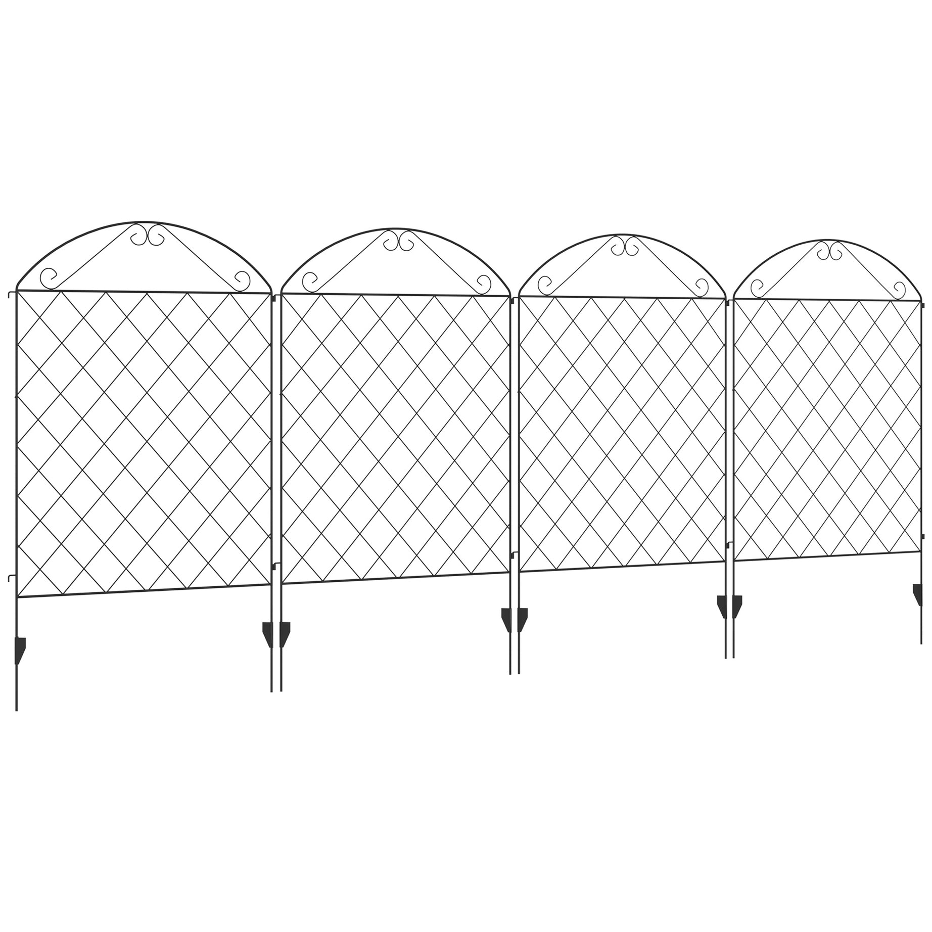 Outsunny Garden Fence, 4 Pack Steel Fence Panels, 11.4' L x 43" H, Rust-Resistant Animal Barrier Decorative Border Flower Edging for Yard, Landscape, Patio, Outdoor Decor, Curved Vines--1