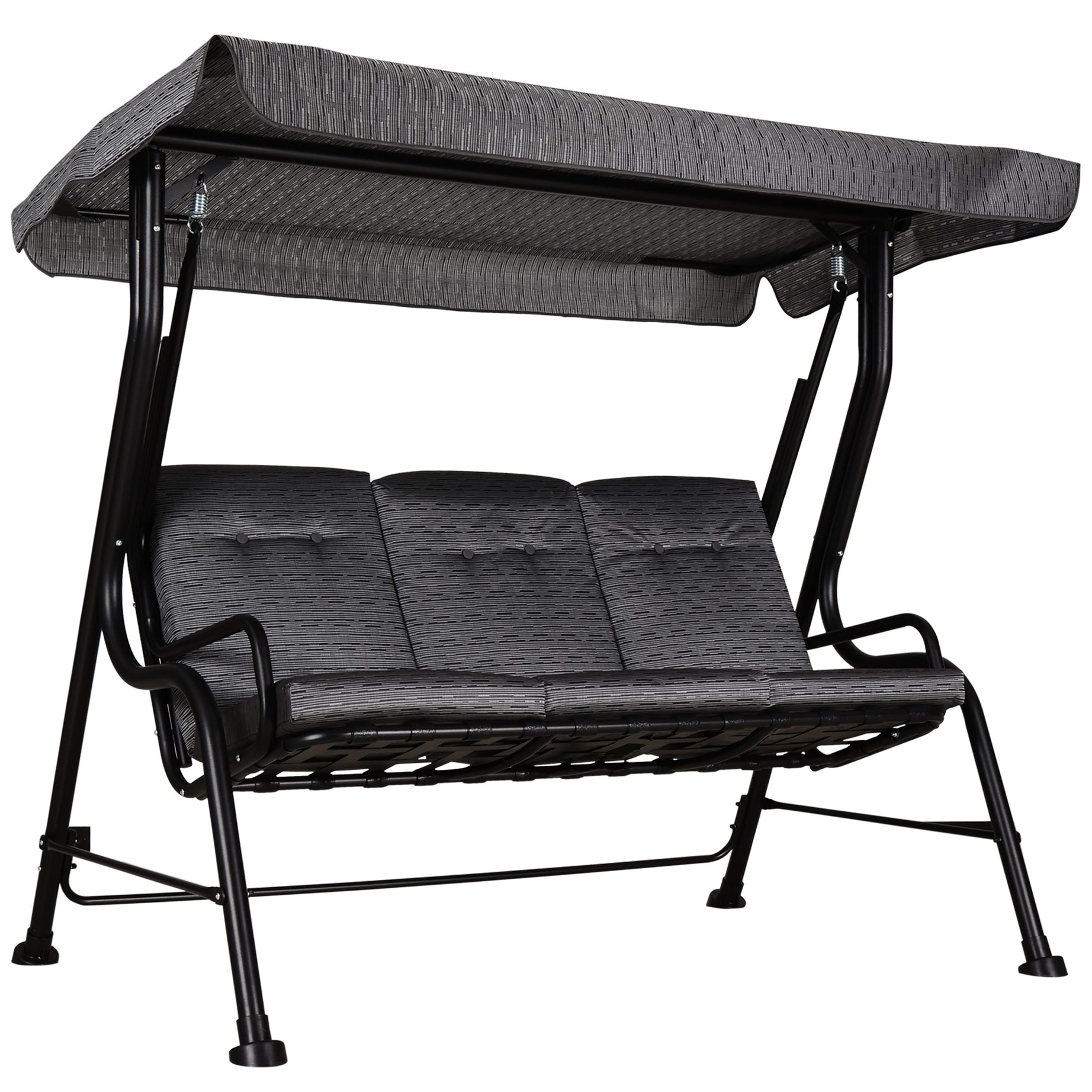 Outsunny 3-Seat Patio Swing Chair, Outdoor Swing Glider with Adjustable Canopy, Removable Thicken Cushion, and Weather Resistant Steel Frame, for Garden, Poolside, Backyard, Black--1