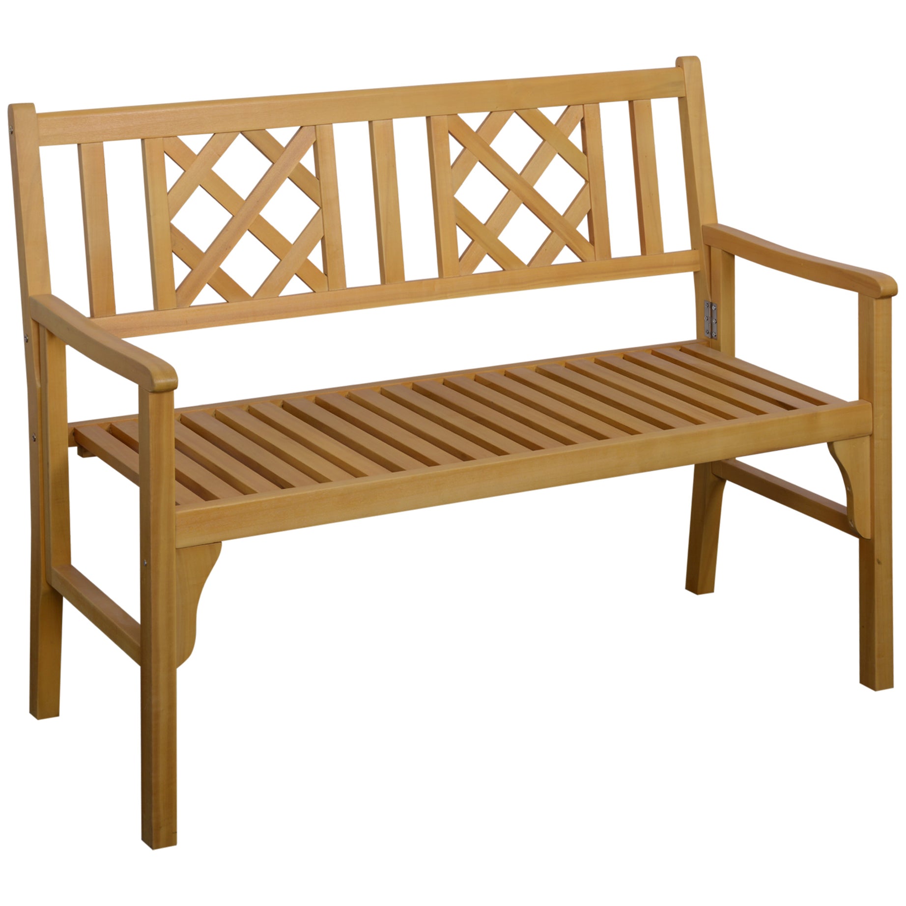 Outsunny 4FT Wooden Outdoor Garden Bench for 2, Portable Folding Loveseat 2-Seater Chair with Backrest, Armrests and Slat Seat, Natural--1