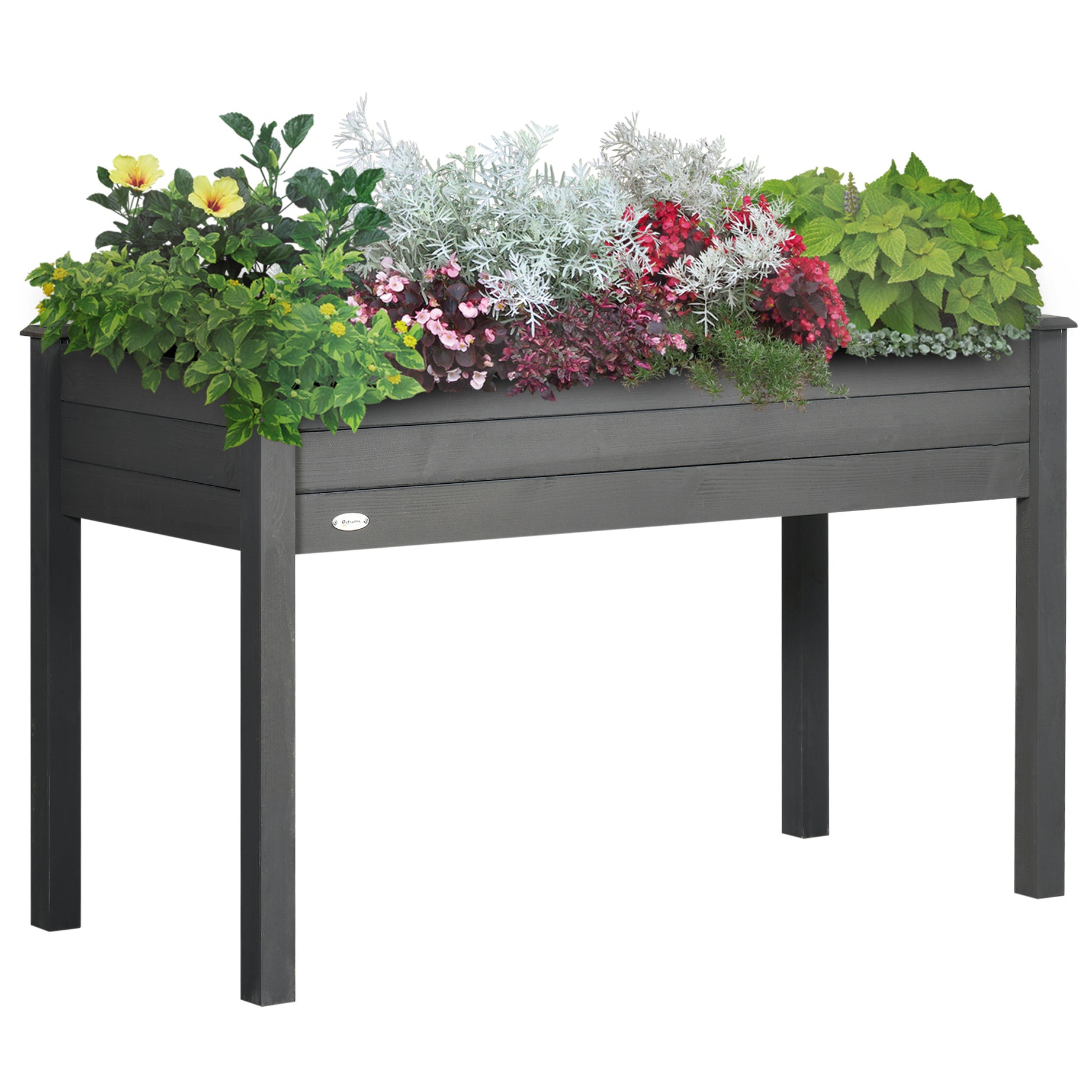 Outsunny Raised Garden Bed with Legs, 48" x 22" x 30", Elevated Wooden Planter Box, Self-Draining with Bed Liner for Vegetables, Herbs, and Flowers Backyard, Patio, Balcony Use, Dark Gray--1