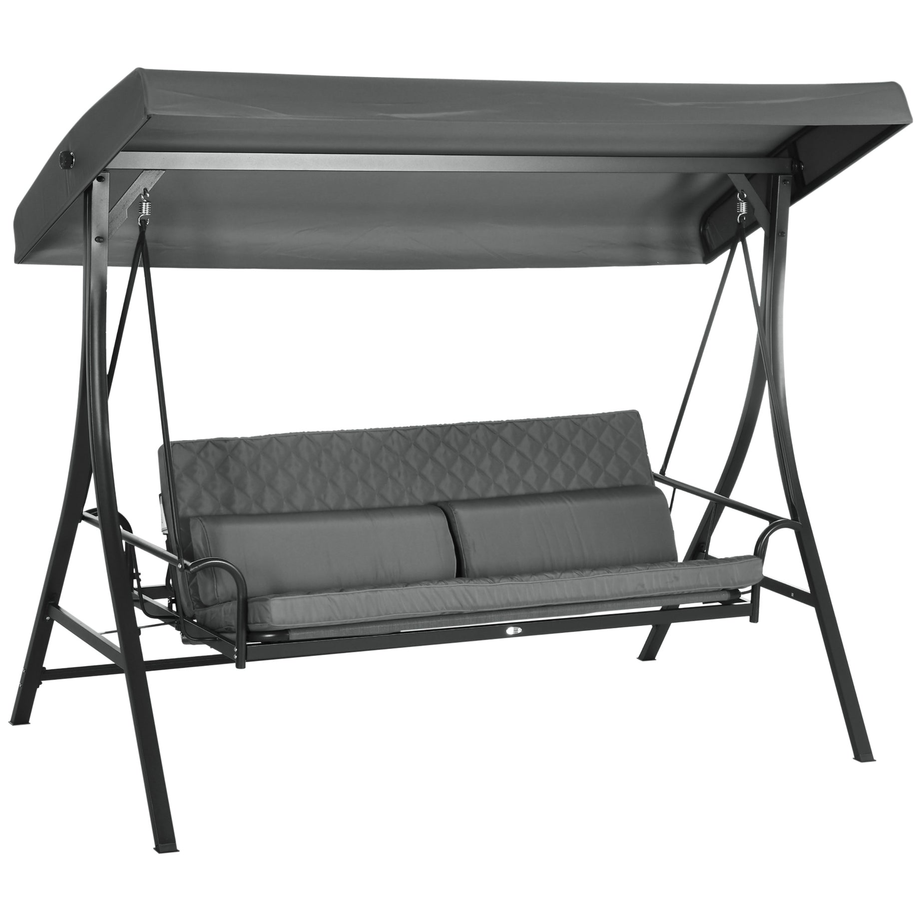 Outsunny 3 Person Patio Swing Chair Bed, Converting Flatbed, Outdoor Porch Swing Glider with Adjustable Canopy, Removable Cushions, Pillows, for Garden, Poolside, Backyard, Gray--1