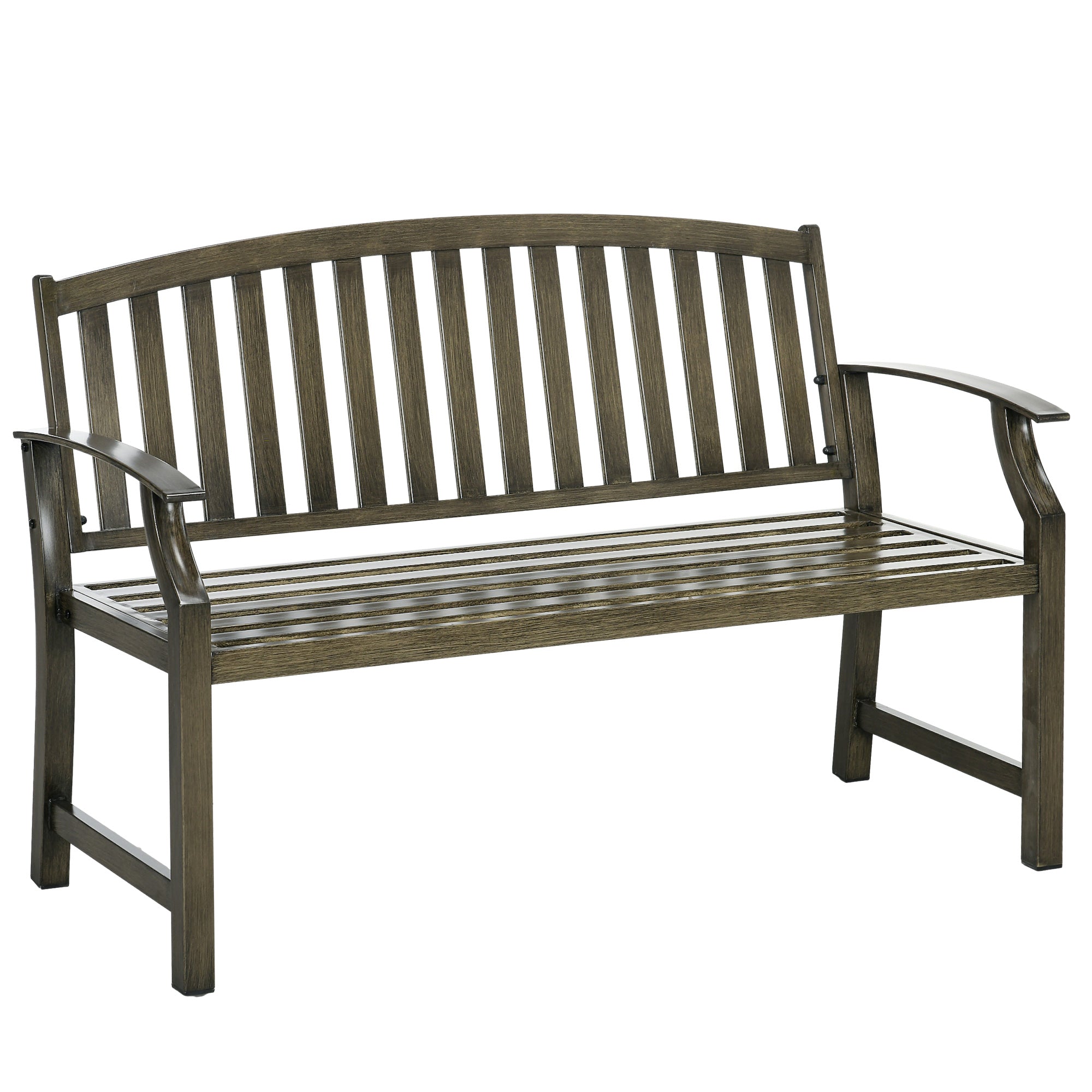 Outsunny 46" Outdoor Garden Bench, Metal Bench, Wood Look Slatted Frame Furniture for Patio, Park, Porch, Lawn, Yard, Deck, Black--1