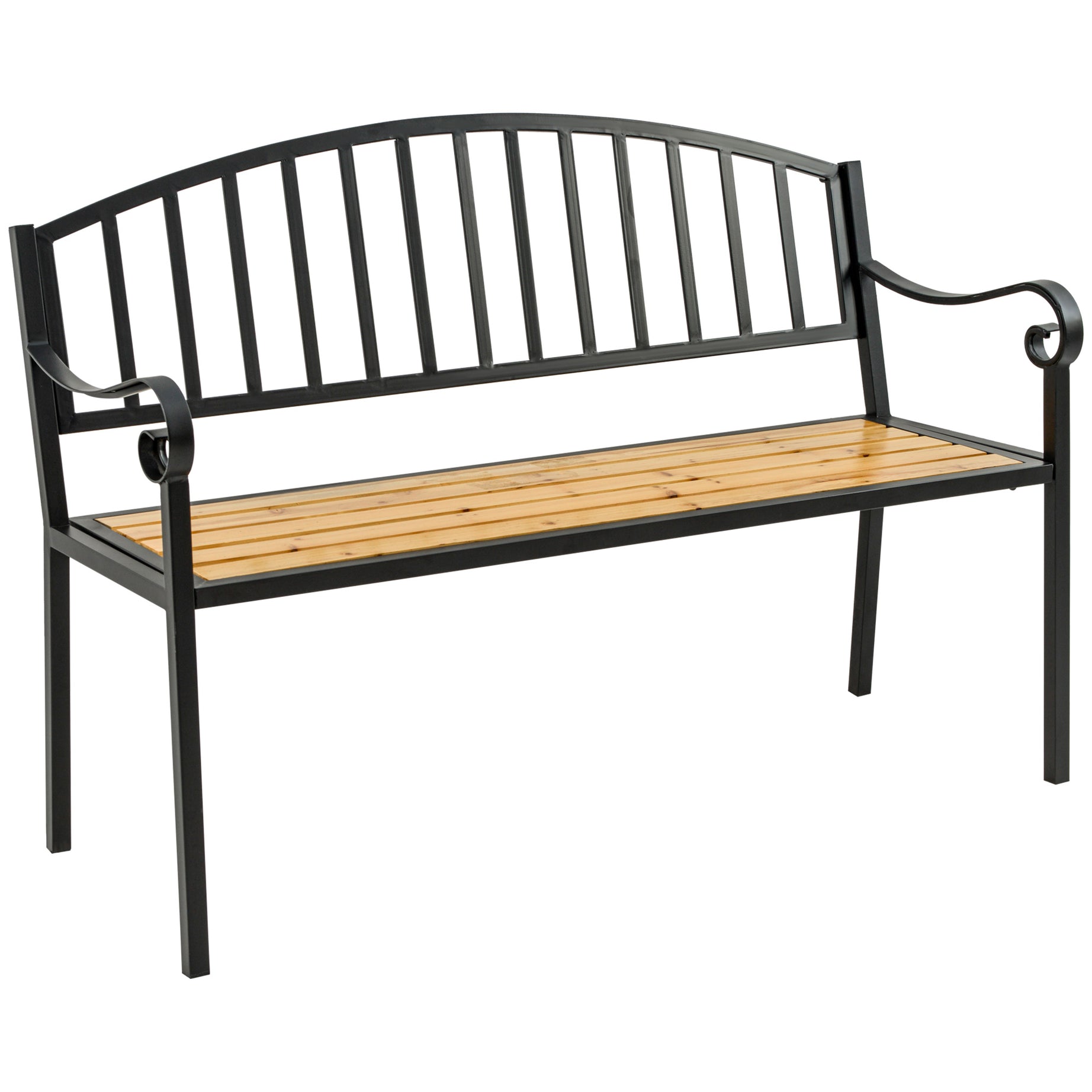 Outsunny 50" Garden Bench, Patio Loveseat with Antique Backrest, Wood Seat and Steel Frame for Backyard or Porch--1