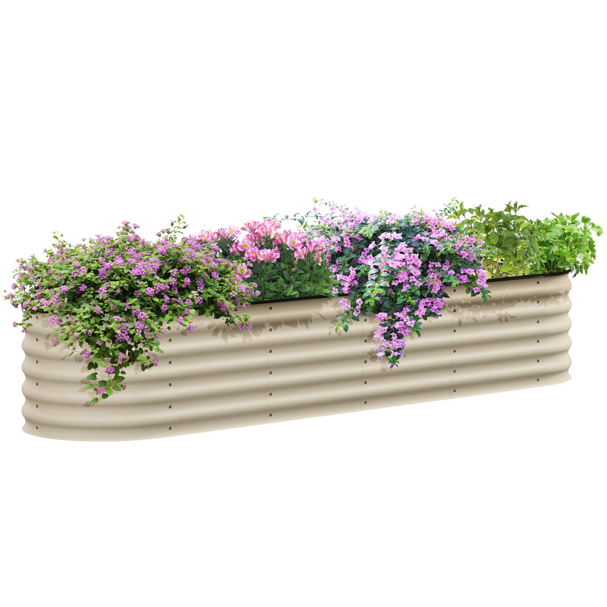 Outsunny 7.9' x 2' x 1.4' Galvanized Raised Garden Bed Kit, Outdoor Metal Elevated Planter Box with Safety Edging, Easy DIY Stock Tank for Growing Flowers, Herbs & Vegetables, Cream--1