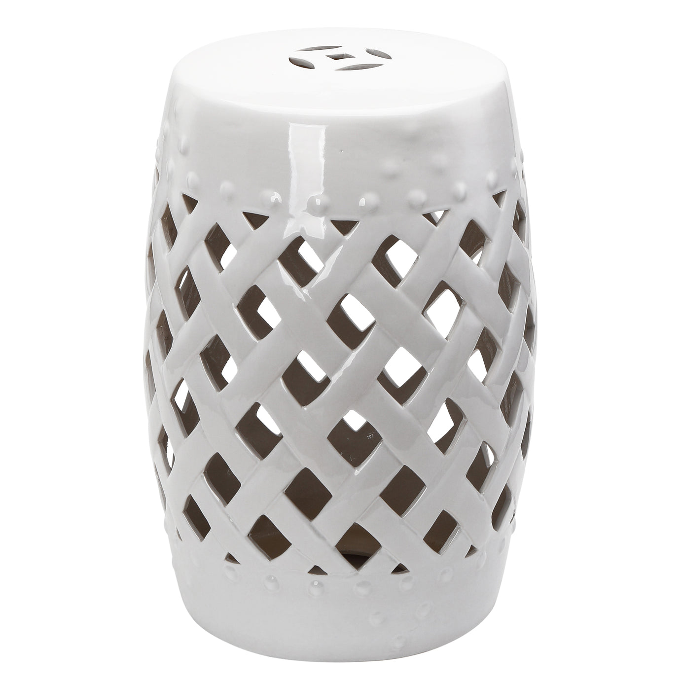 Outsunny 13" x 18" Ceramic Garden Stool with Woven Lattice Design & Glazed Strong Materials Decorative End Table, White--1