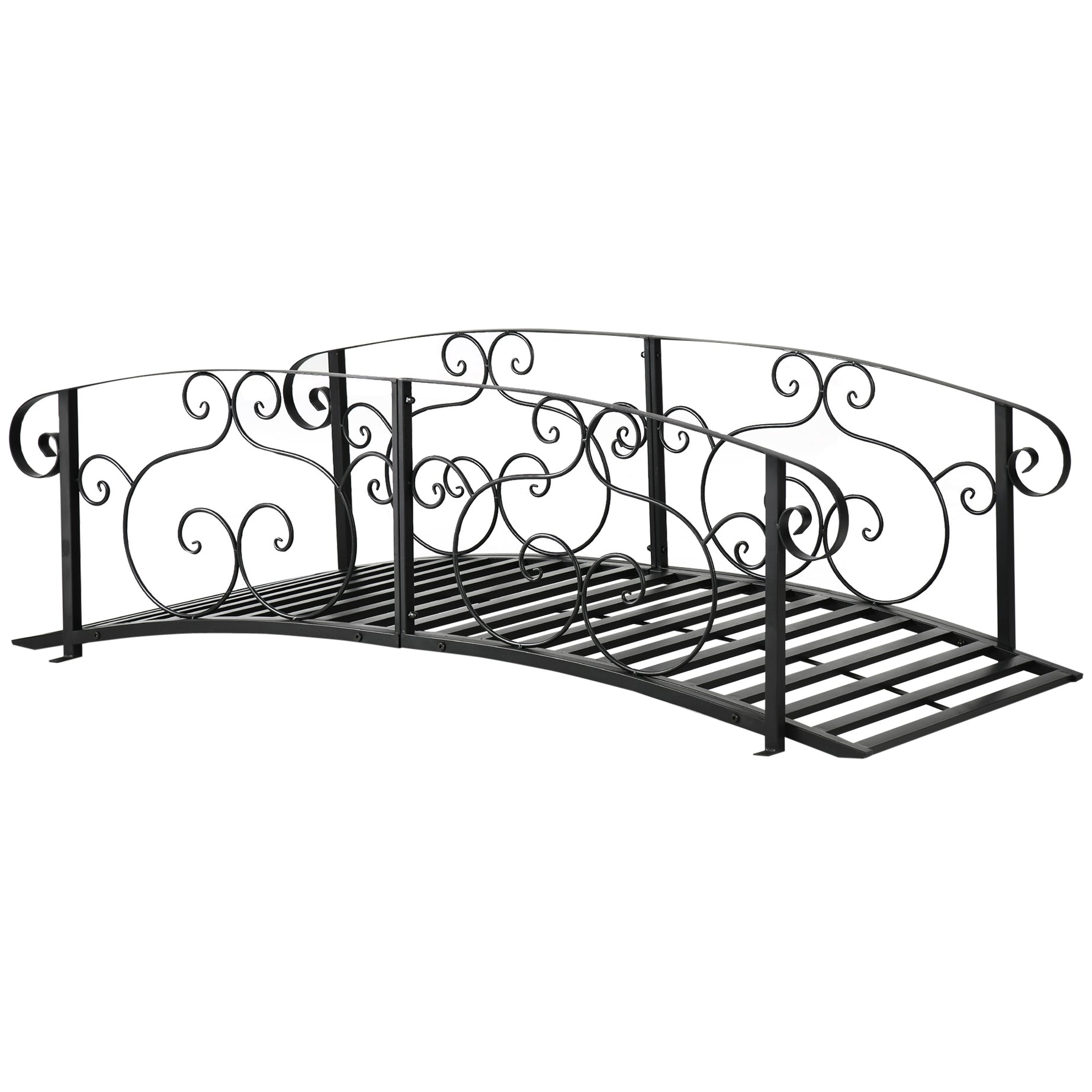 Outsunny 6' Metal Arch Backyard Garden Bridge, Safety Siderails, Arc Footbridge for Backyard Creek, Stream, Pond, Black--1