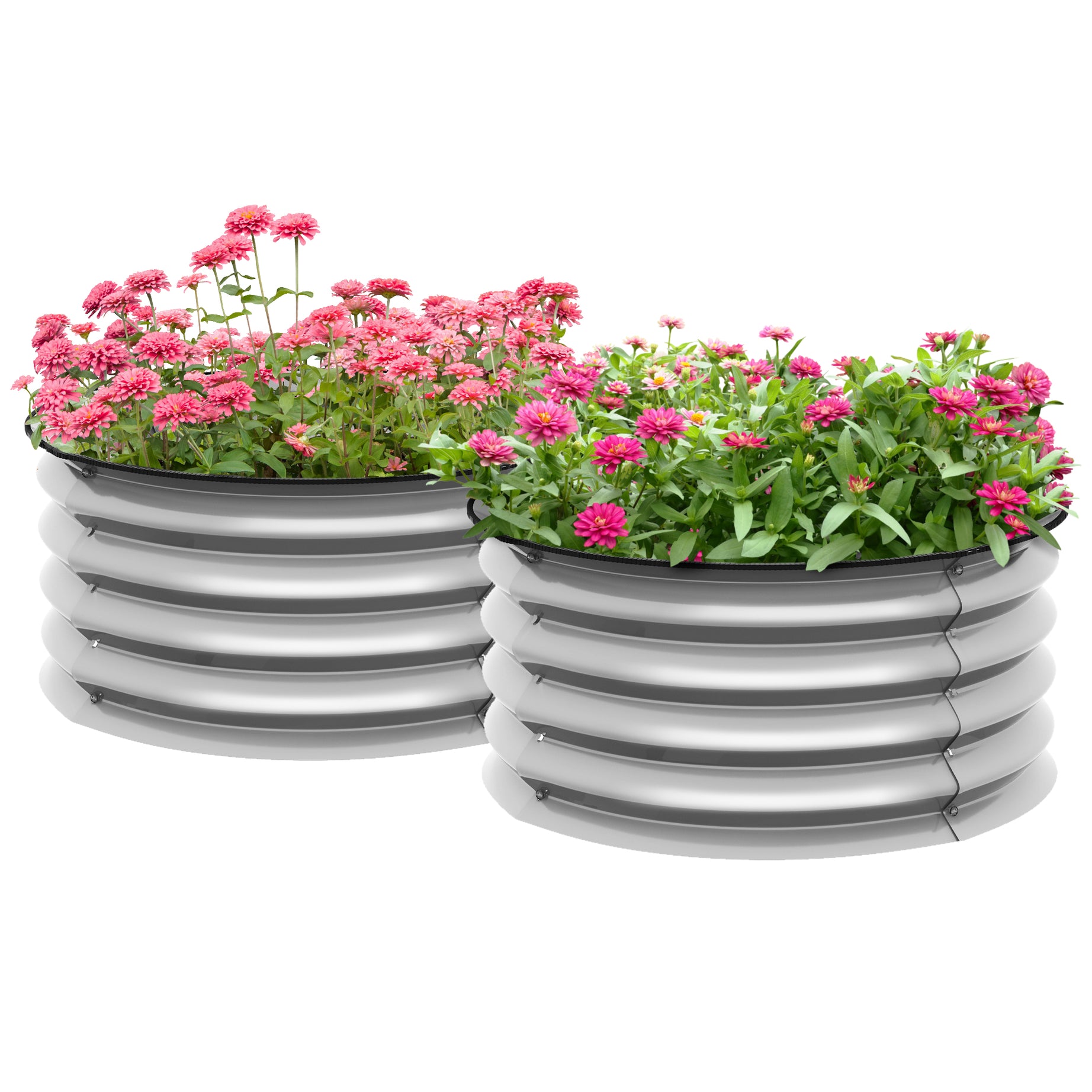 Outsunny Galvanized Raised Garden Bed Set of 2, Planters for Outdoor Plants with Safety Edging, Easy-to-assemble Stock Tanks for Growing Flowers, Herbs and Vegetables, Silver--1