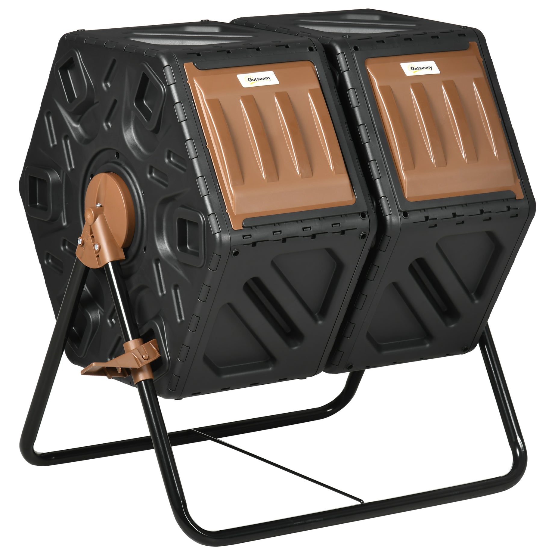 Outsunny Dual Chamber Compost Tumbler Bin, Outdoor Tumbling Composter with 24 Ventilation Openings and Steel Legs, 34.5 Gallon--1