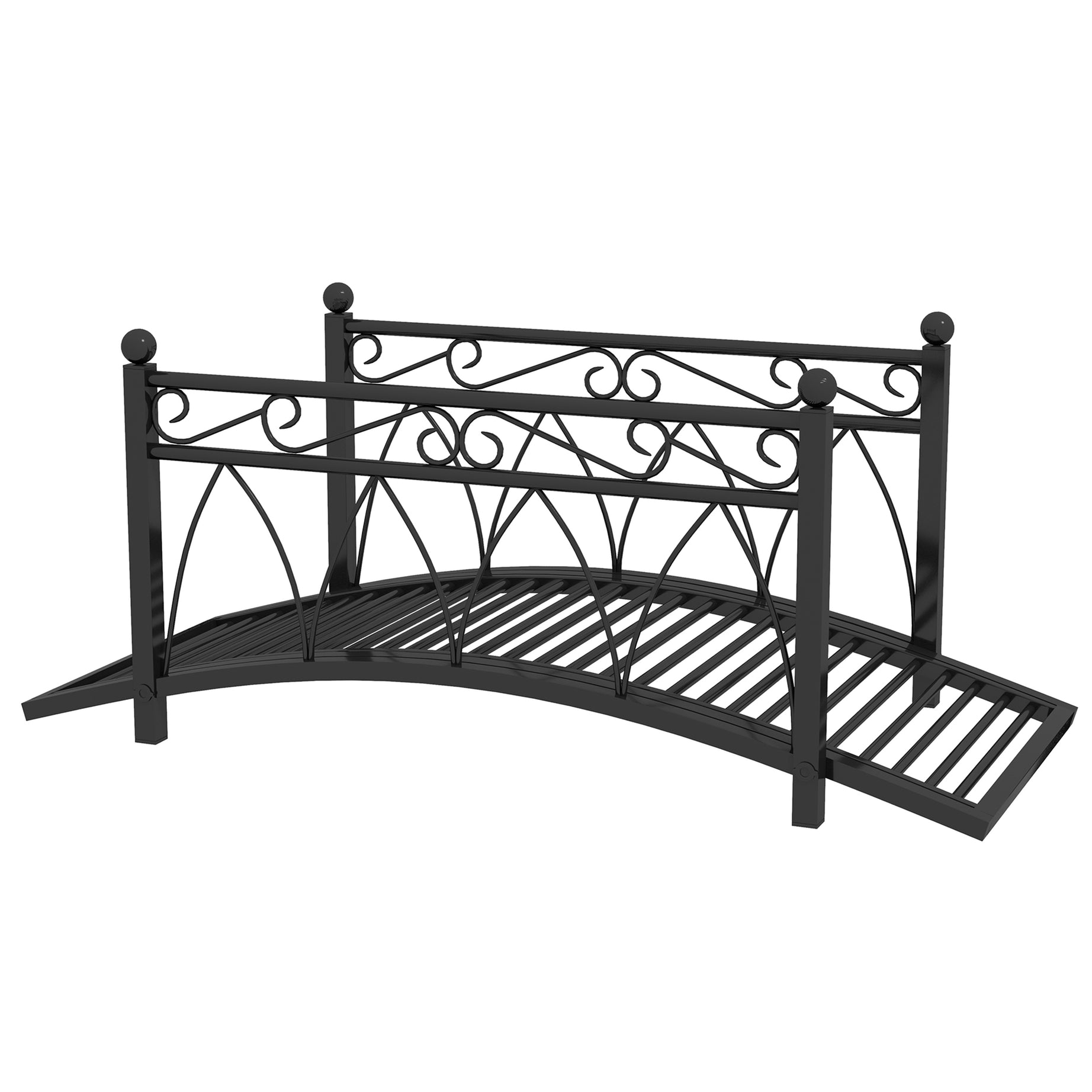 Outsunny 3.3' Metal Arch Zen Garden Bridge with Safety Siderails, Decorative Footbridge, Delicate Scrollwork & Corner Spheres for Stream, Fish Pond, Black--1