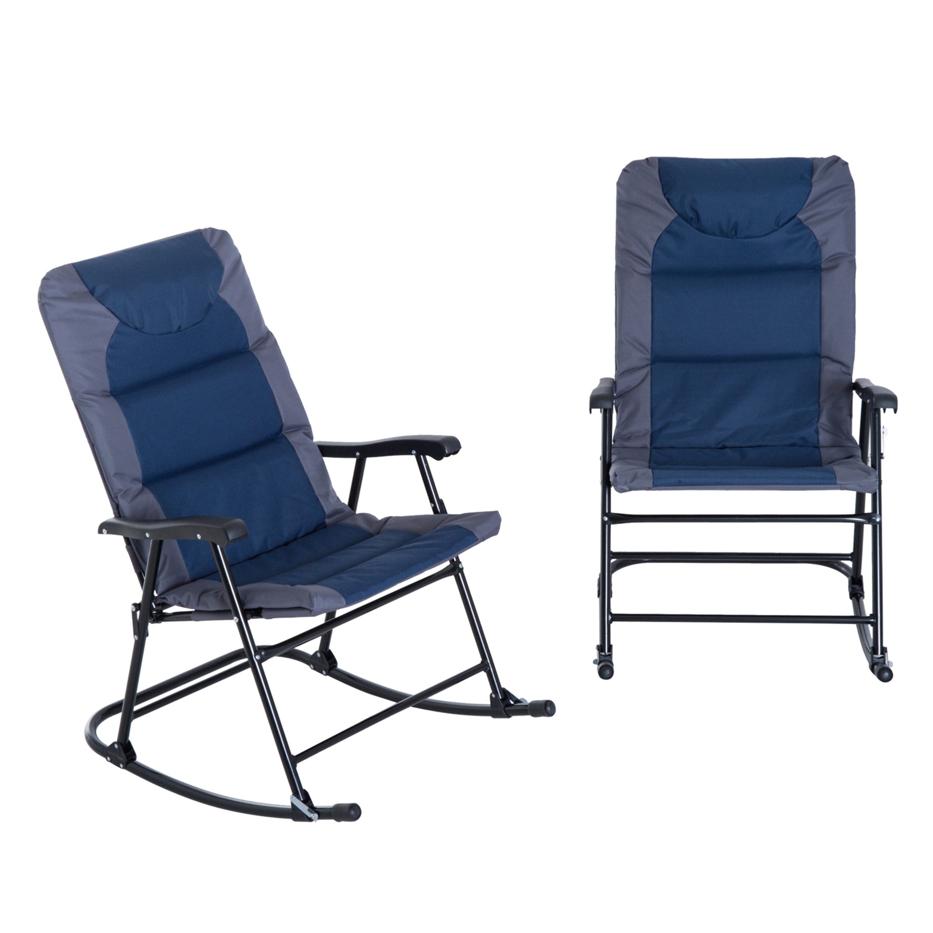 Outsunny 2 Piece Outdoor Rocking Chair Set, Patio Furniture Set with Folding Design, Armrests for Porch, Camping, Balcony, Navy Blue--1