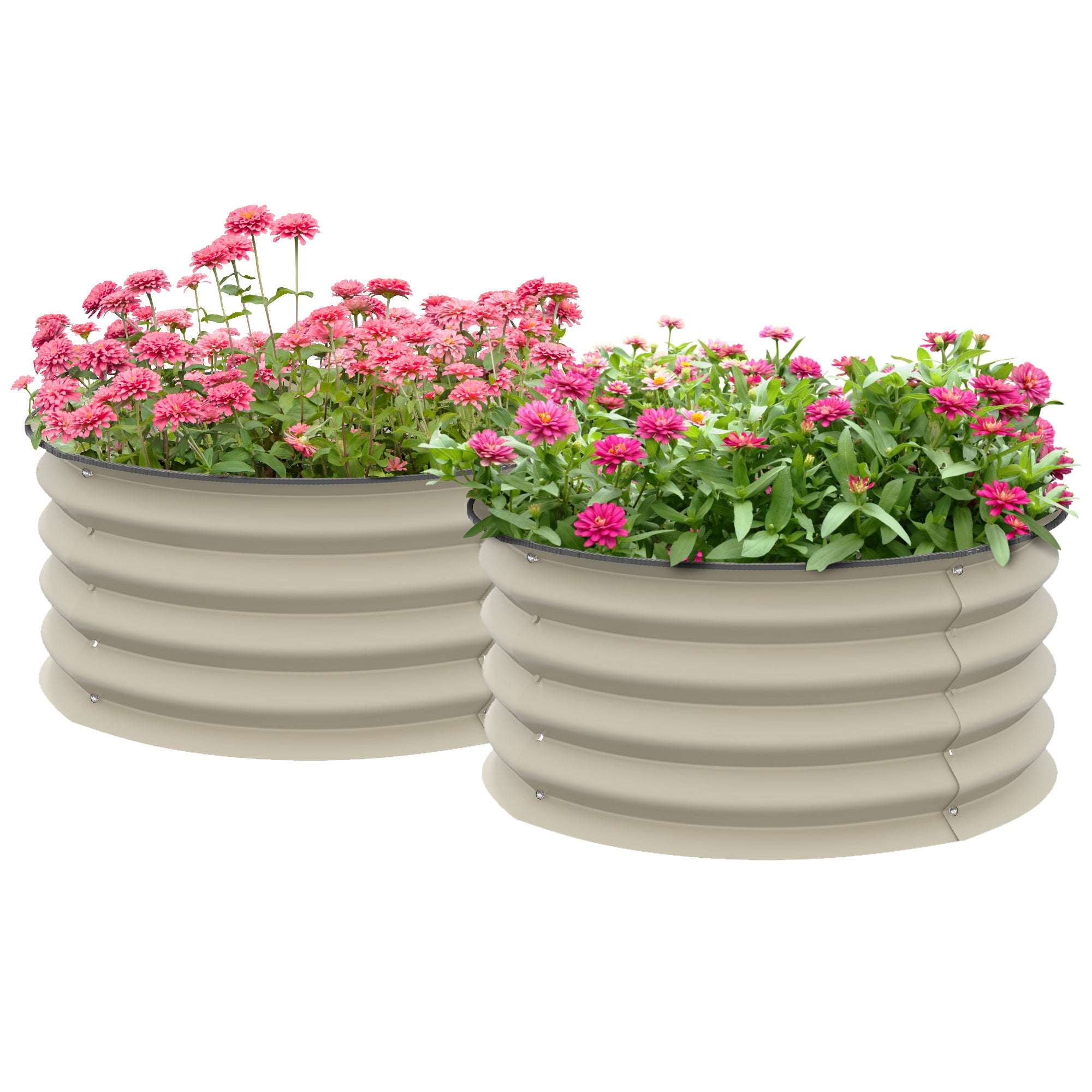 Outsunny Galvanized Raised Garden Bed Set of 2, Planters for Outdoor Plants with Safety Edging, Easy-to-assemble Stock Tanks for Growing Flowers, Herbs and Vegetables, Cream White--1