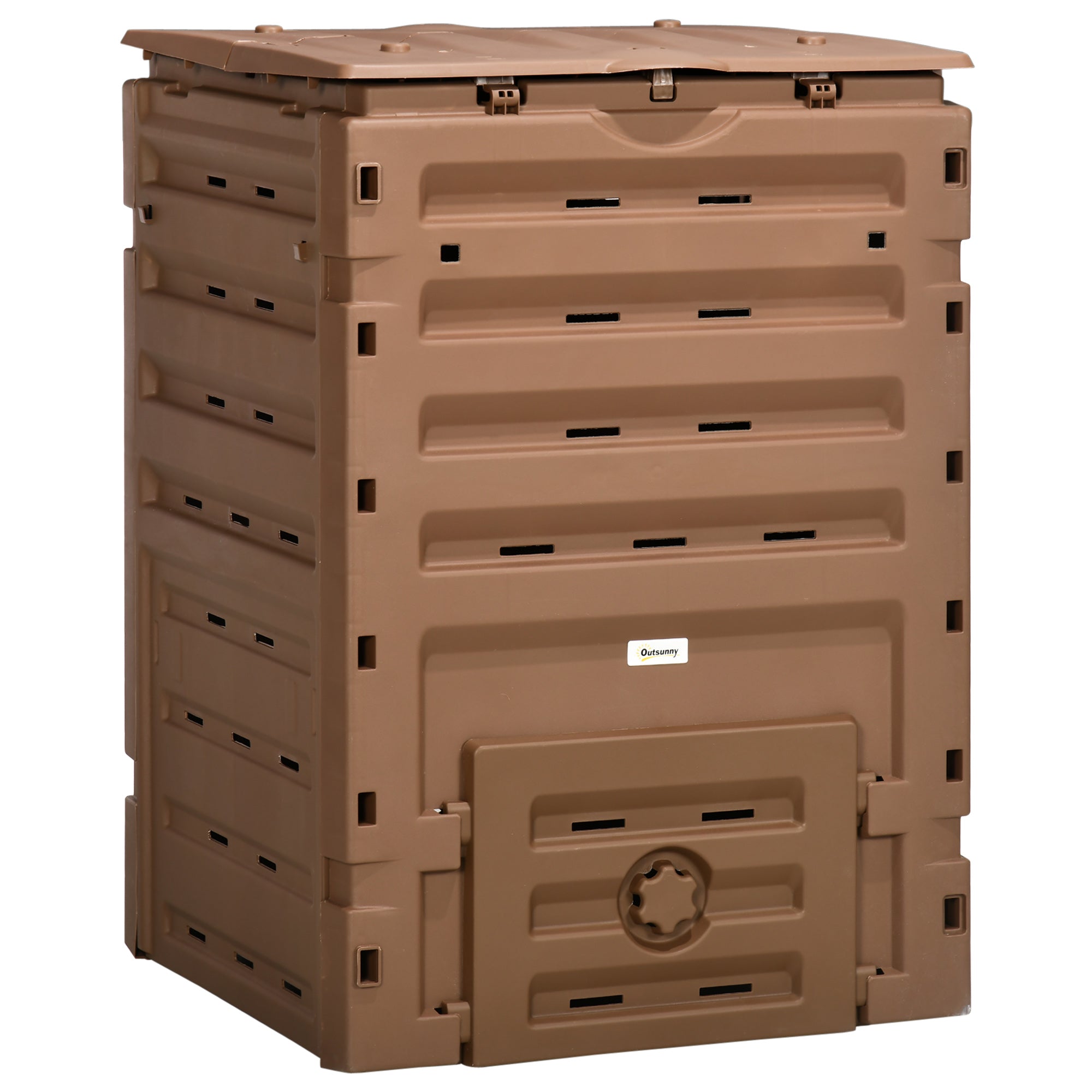 Outsunny Garden Compost Bin, 120 Gallon (450L) Garden Composter, BPA Free, with 80 Vents and 2 Sliding Doors, Lightweight & Sturdy, Fast Creation of Fertile Soil, Brown--1