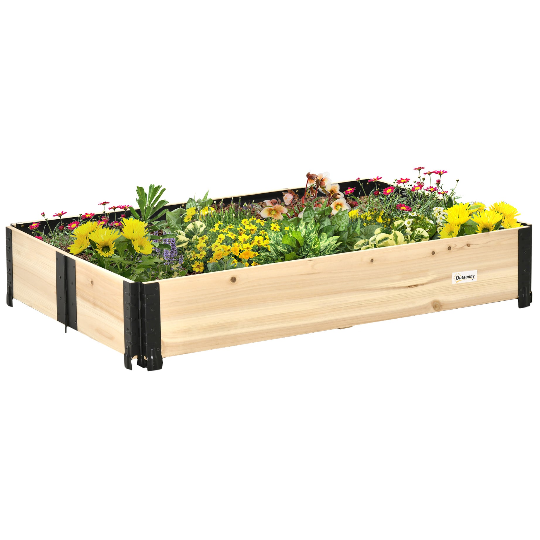 Outsunny Foldable Raised Garden Bed, Wooded Elevated Ground Planter Box with Insert Extended Steel Corners, 47 x 31 x 9in, for Vegetables, Flower, Herb--1