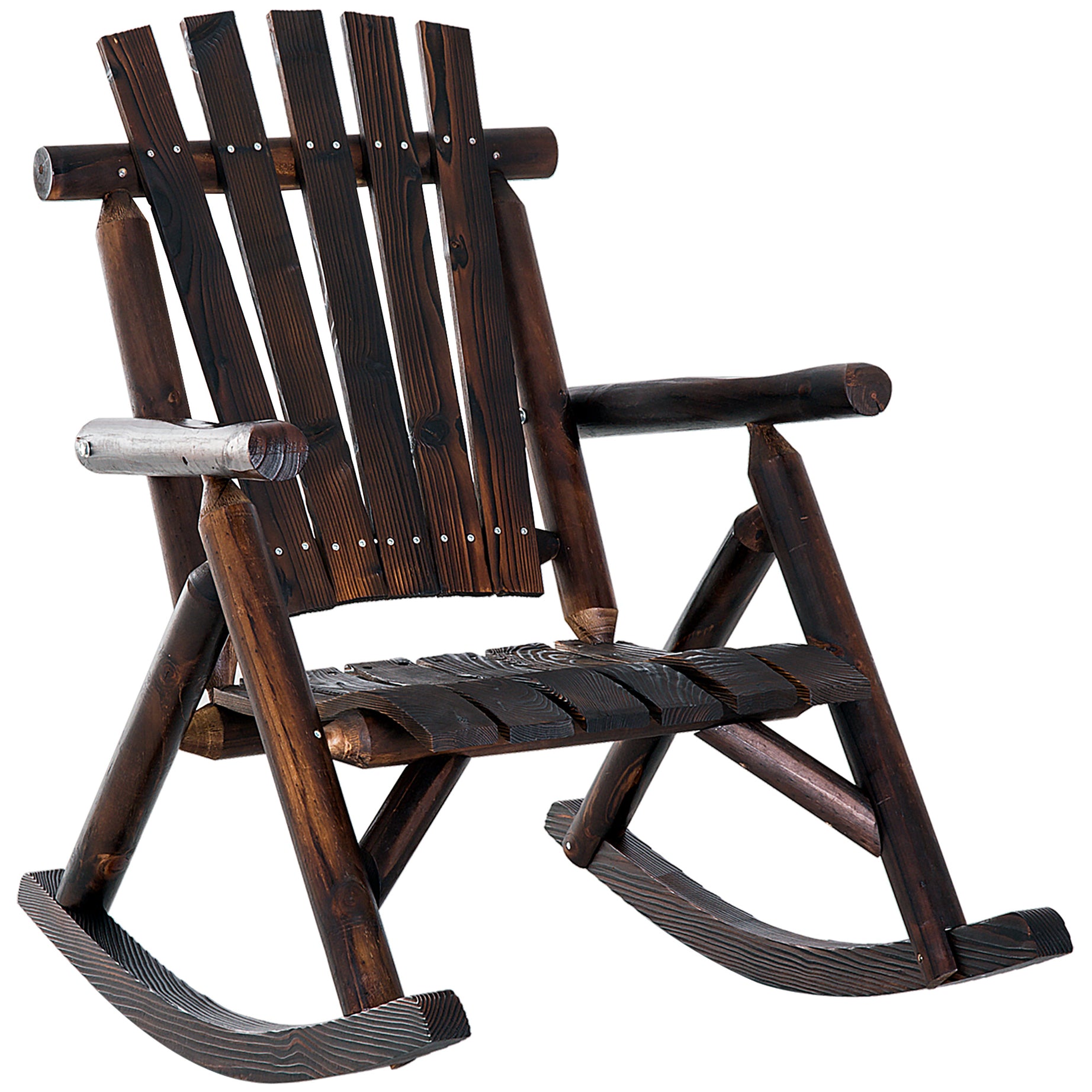 Outsunny Outdoor Wooden Rocking Chair, Rustic Adirondack Rocker with Slatted Seat, High Backrest, Armrests for Patio, Garden, and Porch, Large, Brown--1