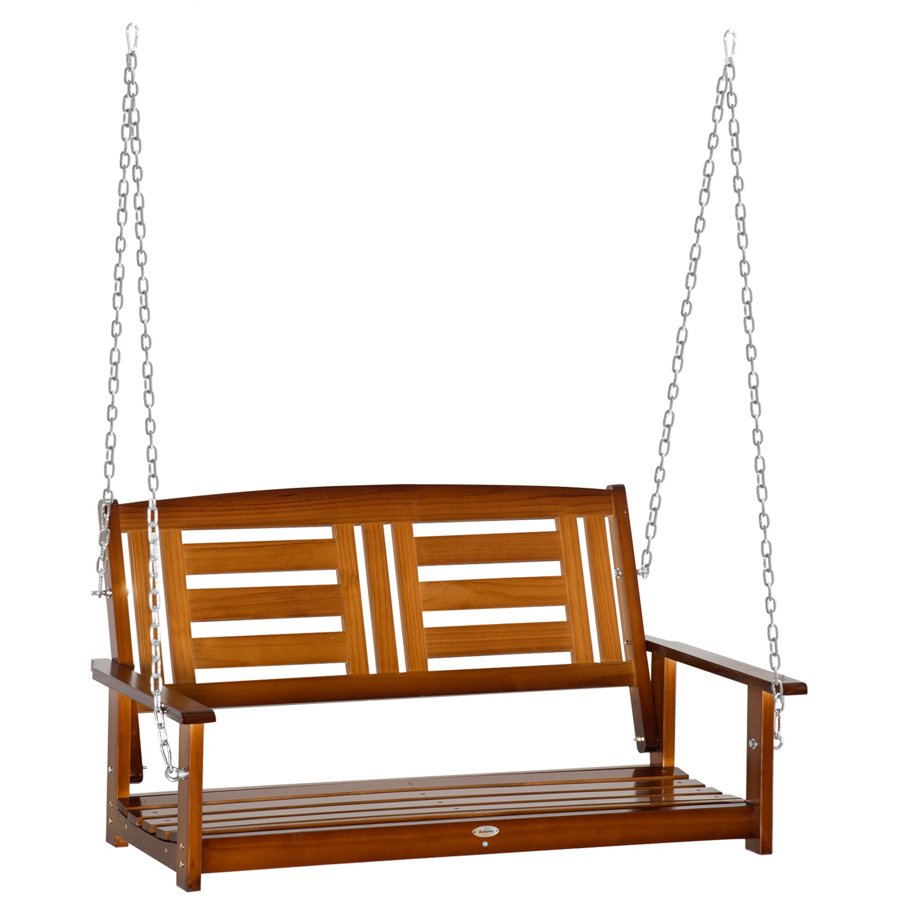 Outsunny 2 Person Front Porch Swing, Hanging Patio Swing, Outdoor Swing Bench with Pine Wood Frame and Hanging Chains for Garden and Yard, 550 lbs Weight Capacity--1