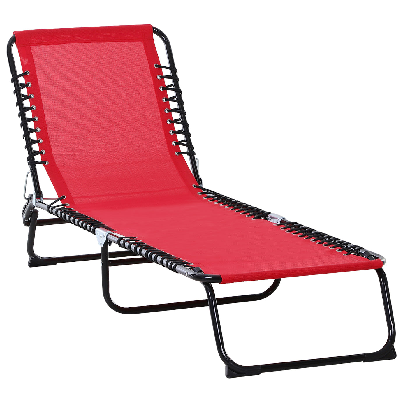 Outsunny Folding Chaise Lounge Pool Chair, Patio Sun Tanning Chair, Outdoor Lounge Chair w/ 4-Position Reclining Back, Pillow, Breathable Mesh & Bungee Seat for Beach, Yard, Patio, Wine Red--1