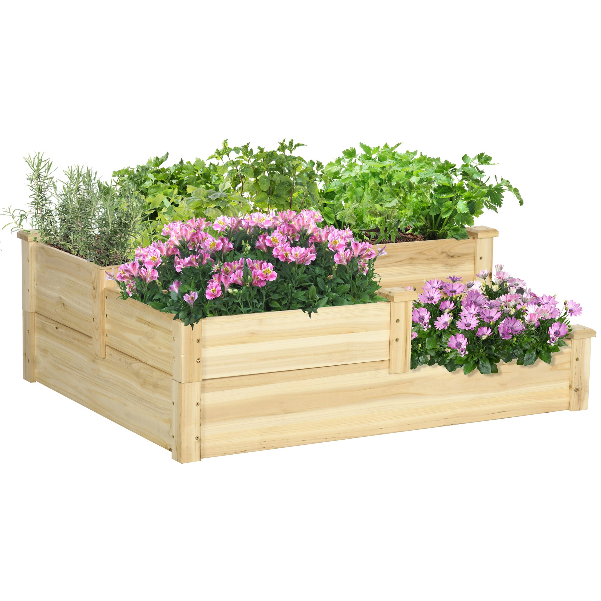 Outsunny 3 Tier Raised Garden Bed, Outdoor Planter Box, Wooden Garden Box with Open Bottom for Growing Vegetables, Herbs, Flowers, 42.5" x 34.75" x 14.25", Natural--1