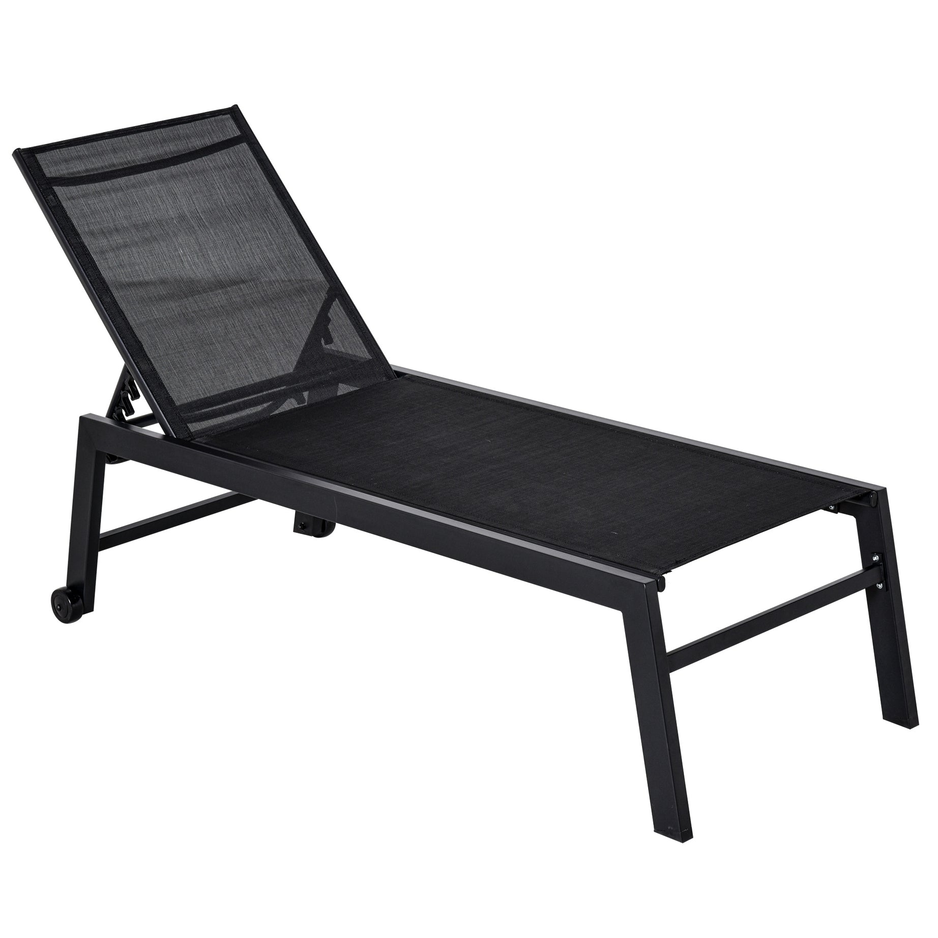 Outsunny Outdoor Lounge Chair, Patio Lounger with 5-Position Reclining Backrest and 2 Wheels for Poolside, Beach, Lawn, Black--1