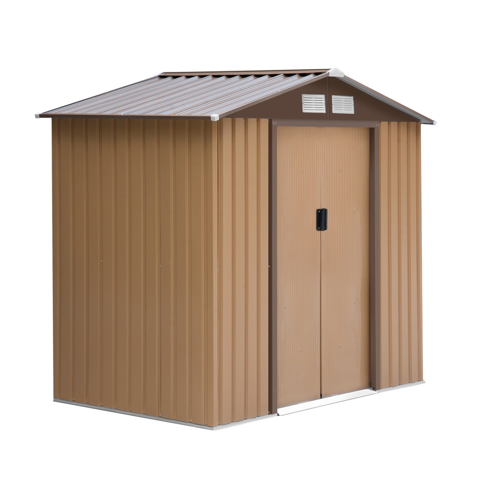 Outsunny 7' x 4' Outdoor Storage Shed, Garden Tool House with Foundation, 4 Vents and 2 Easy Sliding Doors for Backyard, Patio, Garage, Lawn, Yellow--1