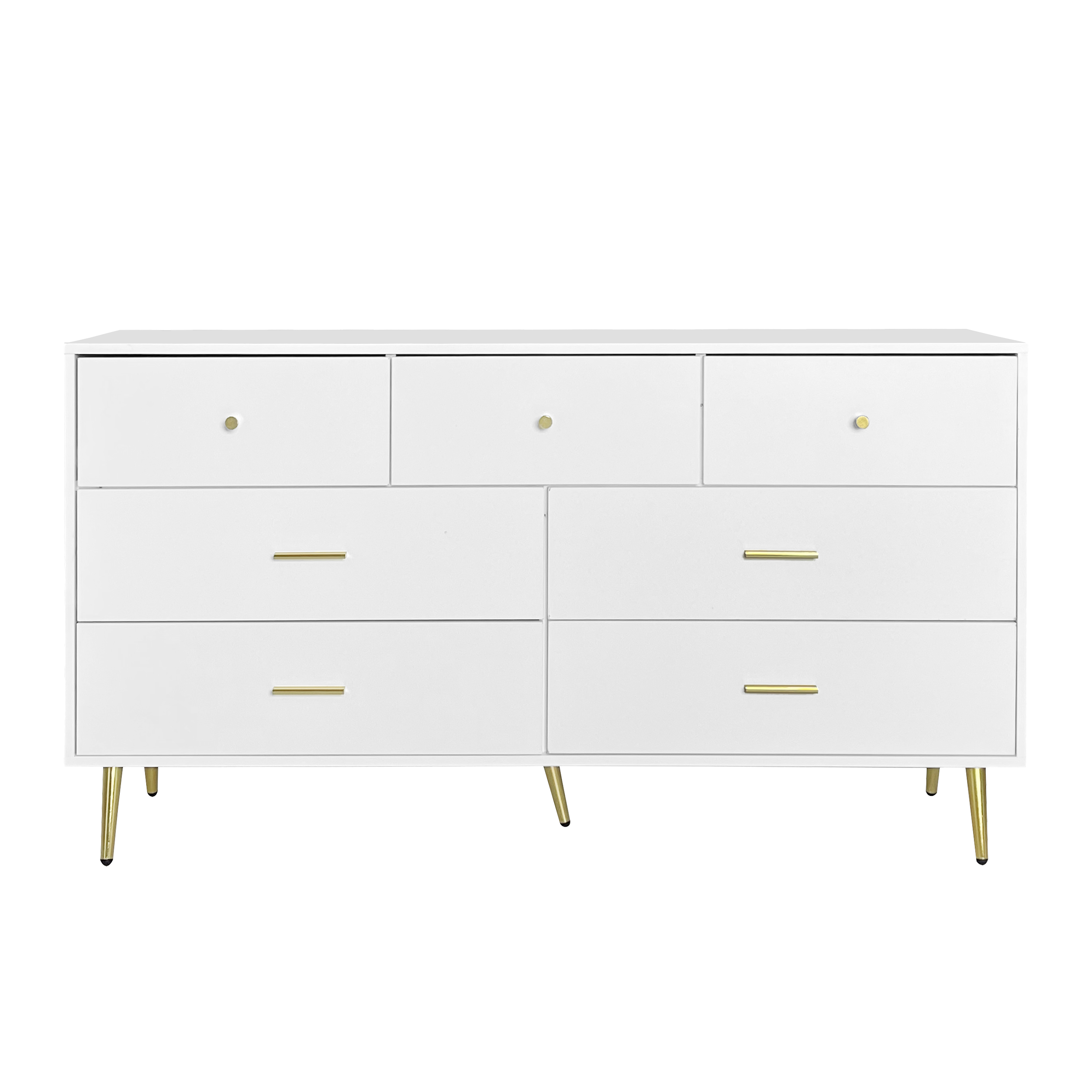 Seven Drawers Large Chest of Drawer Cabinet with Golden Handle and Golden Legs White Color--1