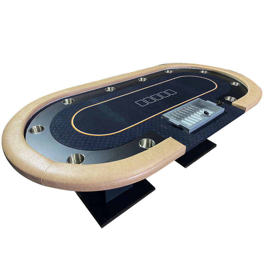 INO Design 96" Premium 10 Player Oval Black Speed Cloth Texas Holdem Casino Poker Table with Dimmable LED Black--1