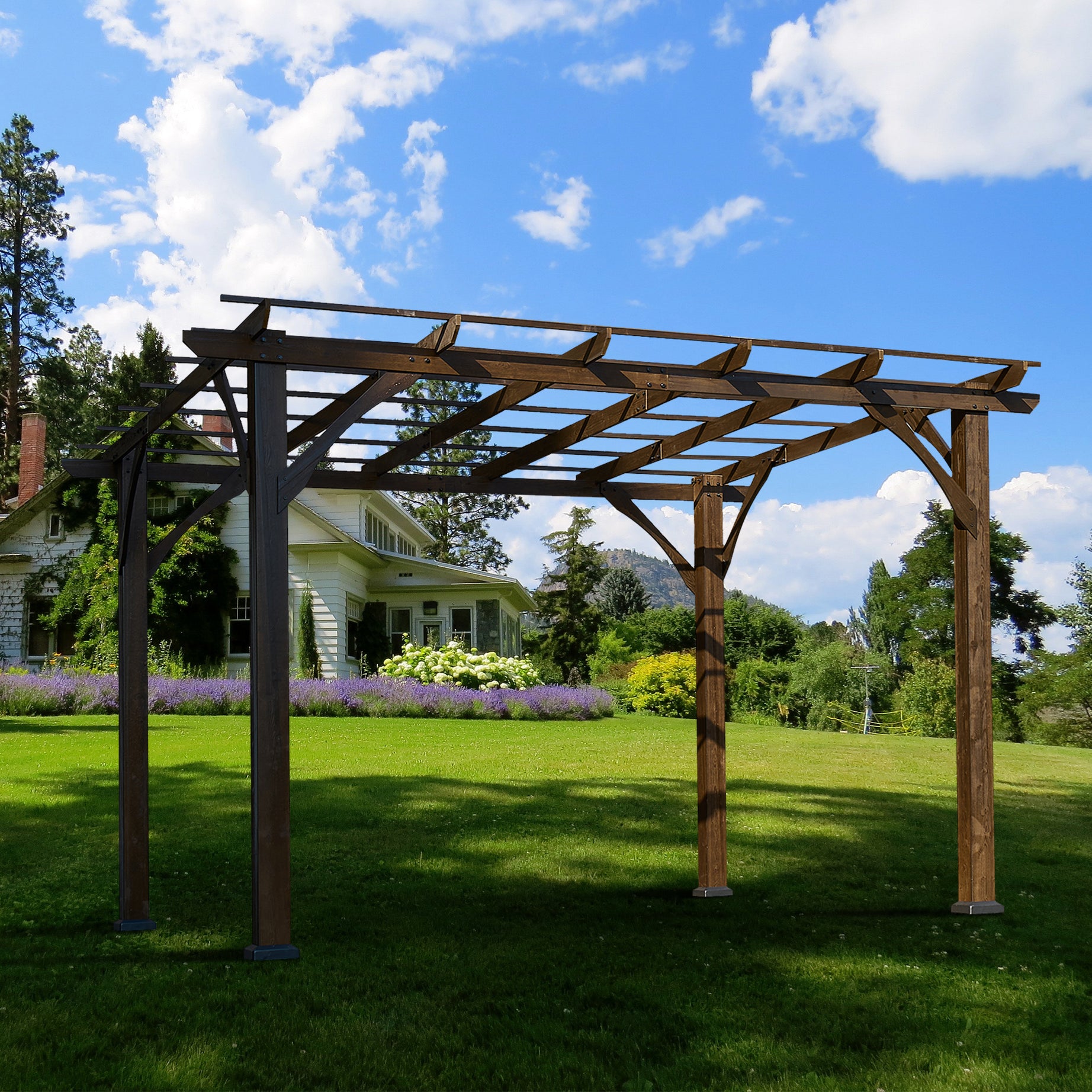 Cedar Wood Pergola, Wind Secure, Strong, Quality Made, Rot Resistant, Concrete Anchors, Spacious for Outdoor Patio, Deck--1