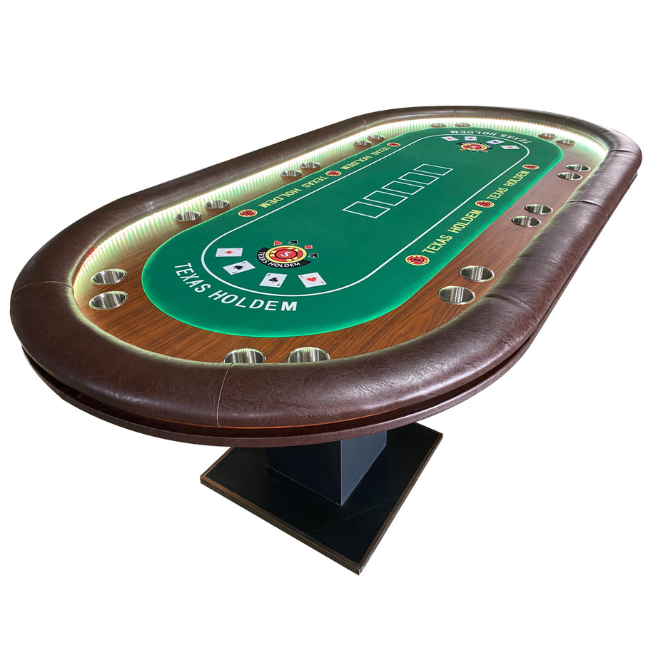 INO Design 96" Premium 10 Player Oval Brown & Green Speed Cloth Texas Holdem Casino Poker Table with Dimmable LED--1