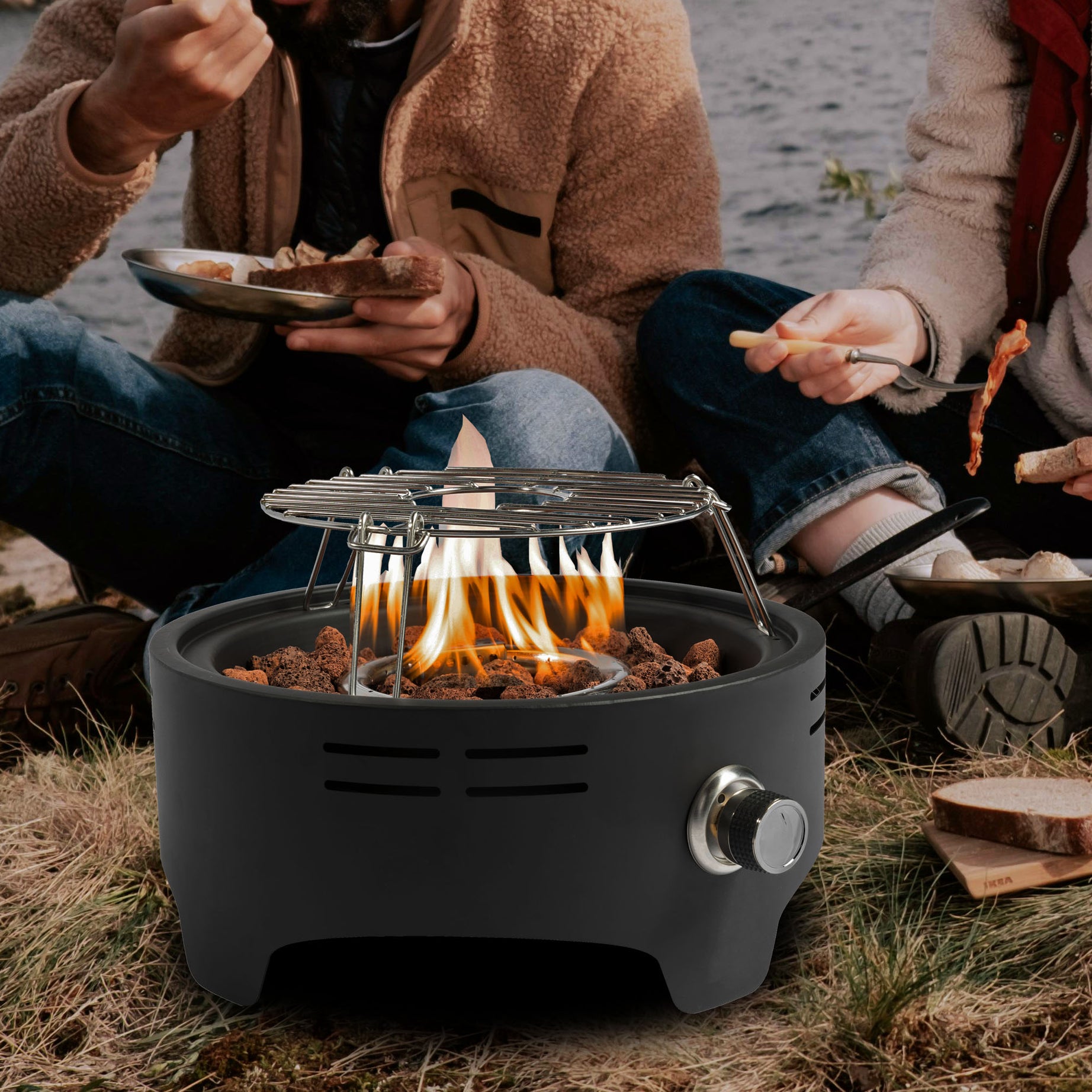 15 inch Outdoor Portable Propane Fire Pit, Camping Fire Pit with Cooking Support Tabletop Fire Pit with Quick Connect Regulator--1