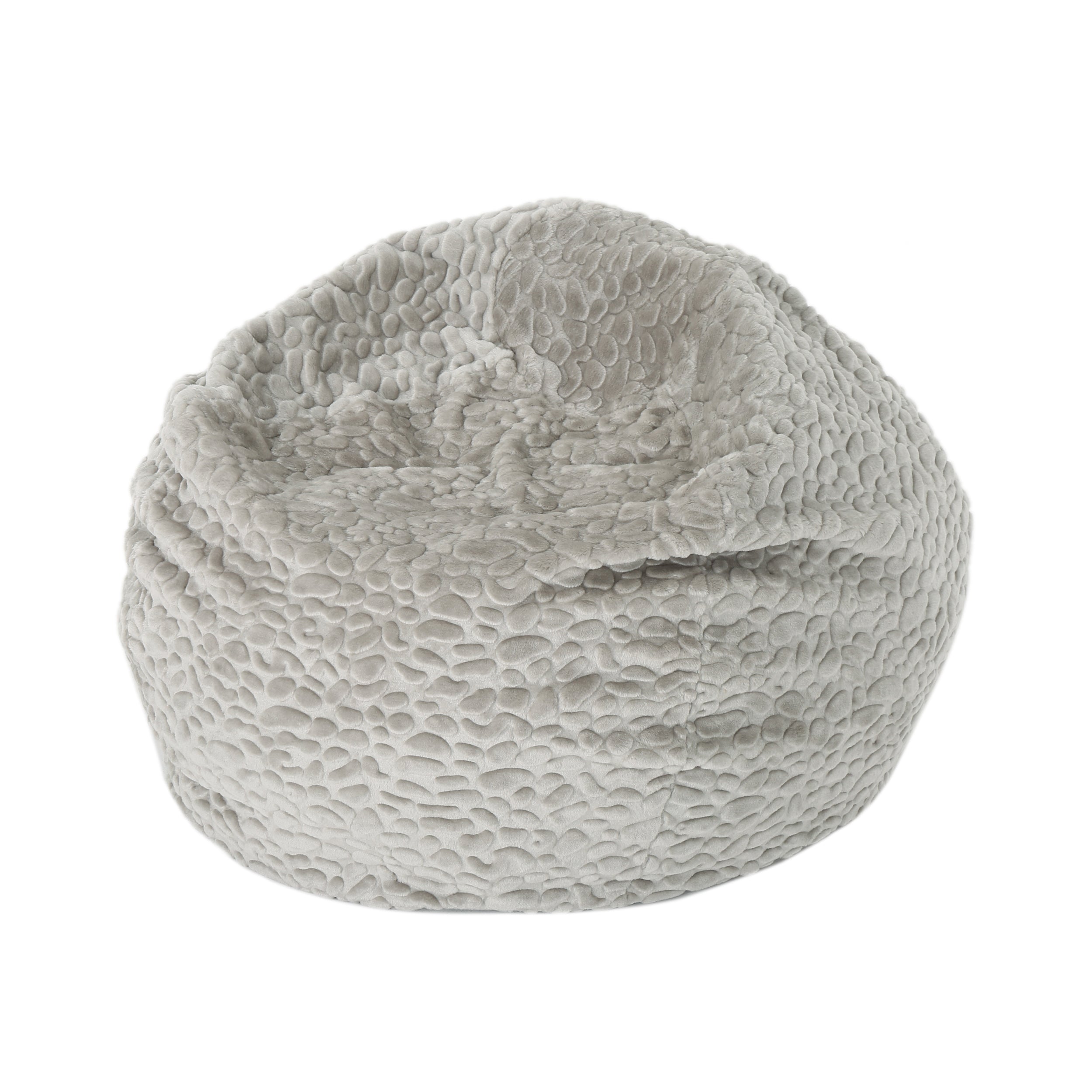 Yasmin 3 Foot Rounded Faux Fur Bean Bag, Grey Pebble Pattern--1