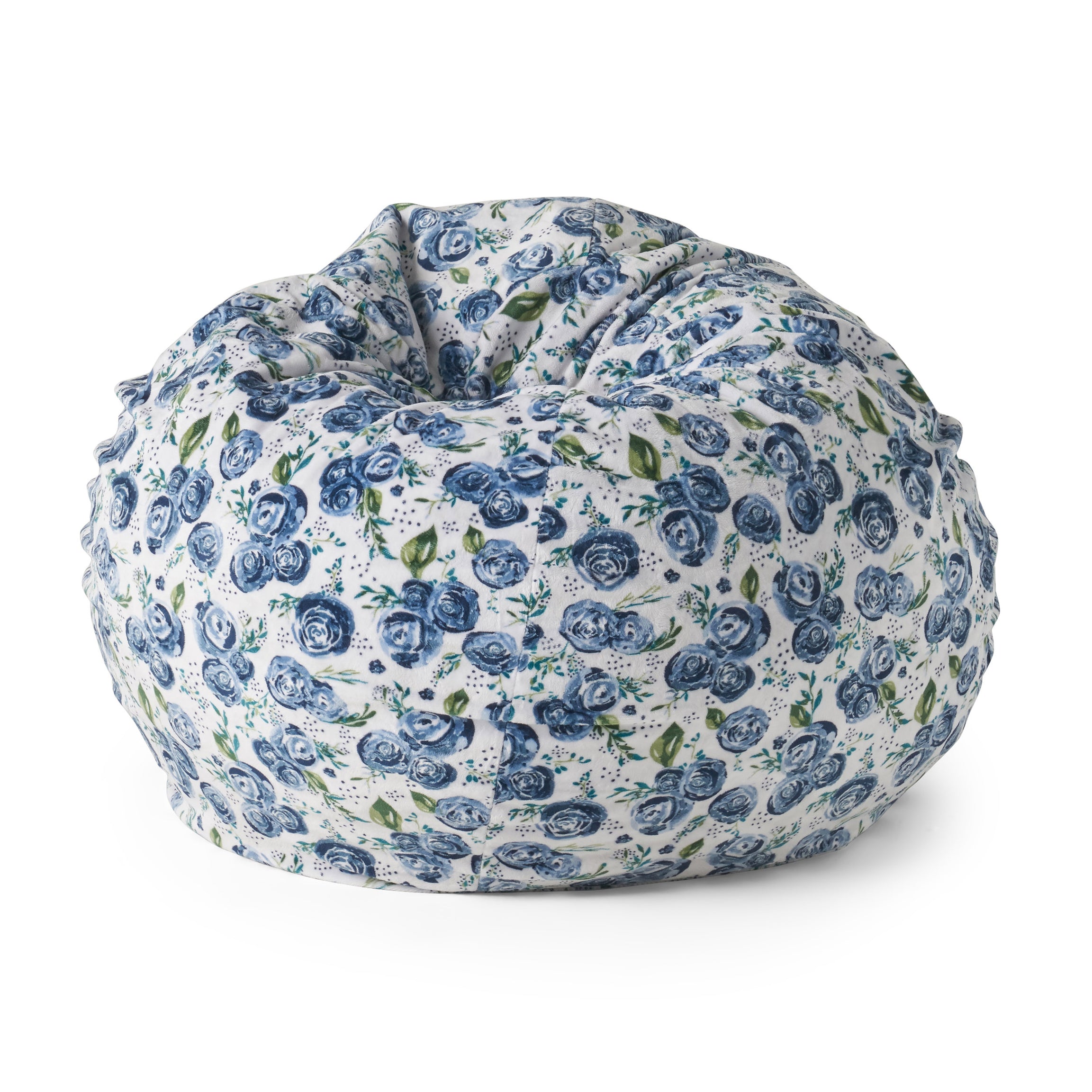 Spring 3 Foot Rounded Bean Bag, Blue Rose Print--1