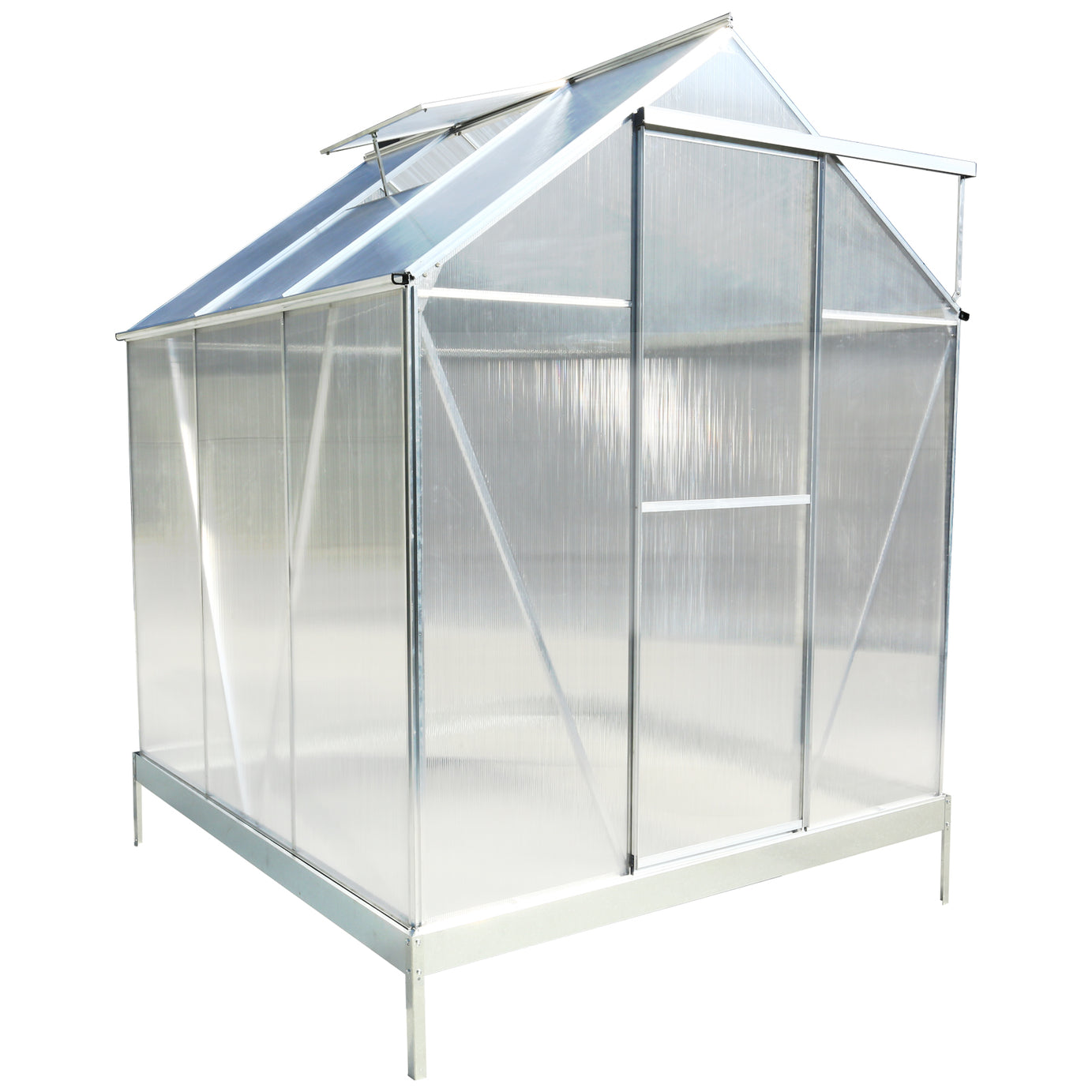 6.3'*6.2'*7'  Polycarbonate Greenhouse, Heavy Duty Outdoor Aluminum Walk-in Green House Kit with Rain Gutter, Vent and Door for Backyard Garden, color aluminium--1