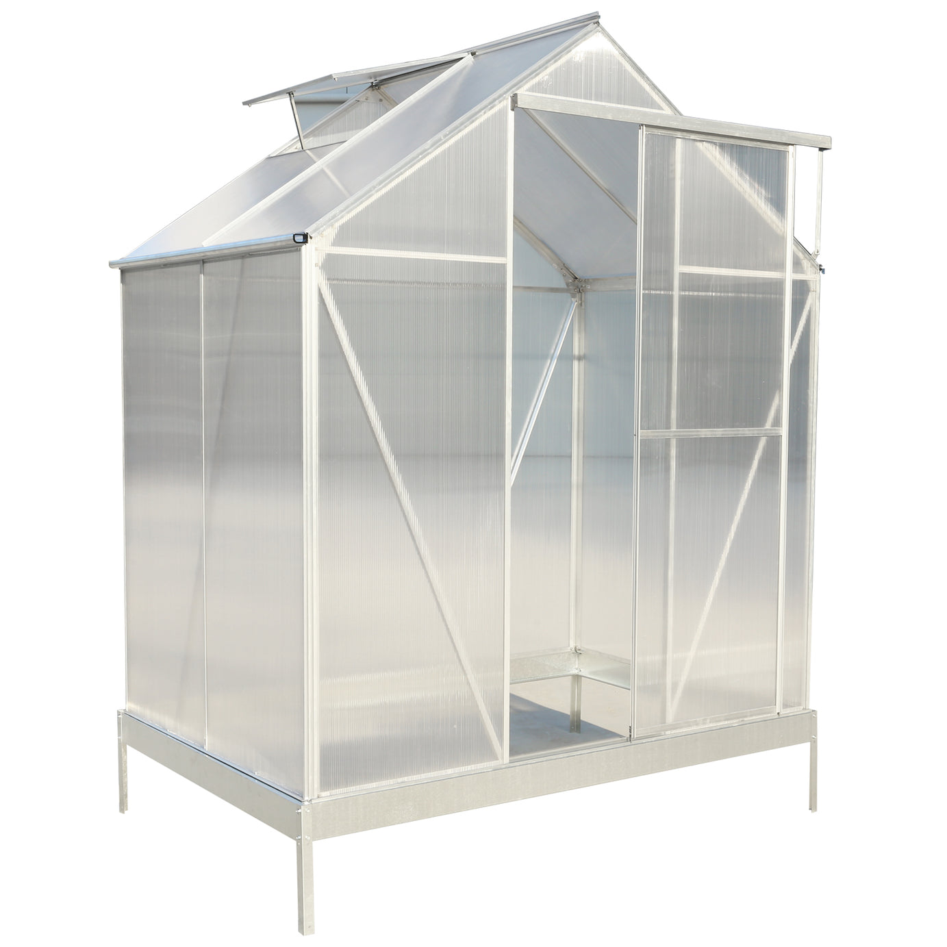 6.3'*4.2'*7' Polycarbonate Greenhouse, Heavy Duty Outdoor Aluminum Walk-in Green House Kit with Rain Gutter, Vent and Door for Backyard Garden,   color aluminium--1