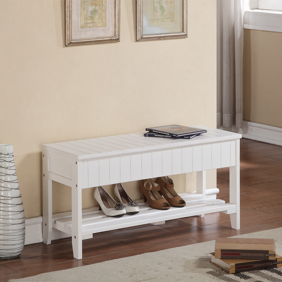 Quality Solid Wood Shoe Bench with Storage, White--1