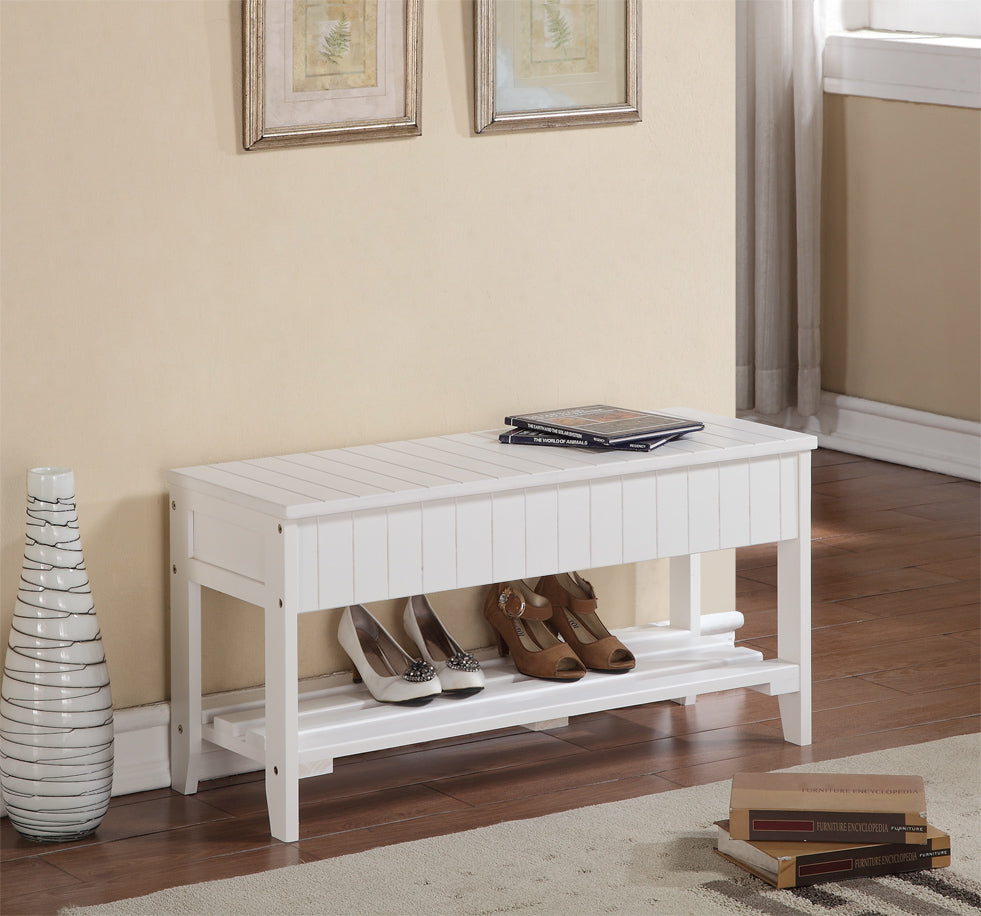 Quality Solid Wood Shoe Bench with Storage, White--1