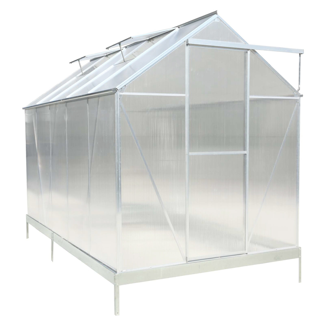 6.3'*10.2'*7' Polycarbonate Greenhouse, Heavy Duty Outdoor Aluminum Walk-in Green House Kit with Rain Gutter, Vent and Door for Backyard Garden, color aluminium--1