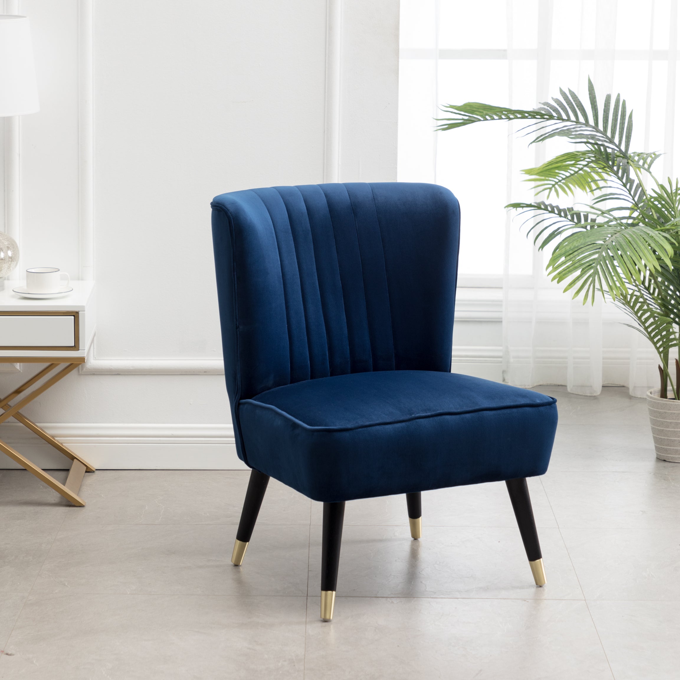 Elon Contemporary Velvet Upholstered Accent Chair, Blue--1