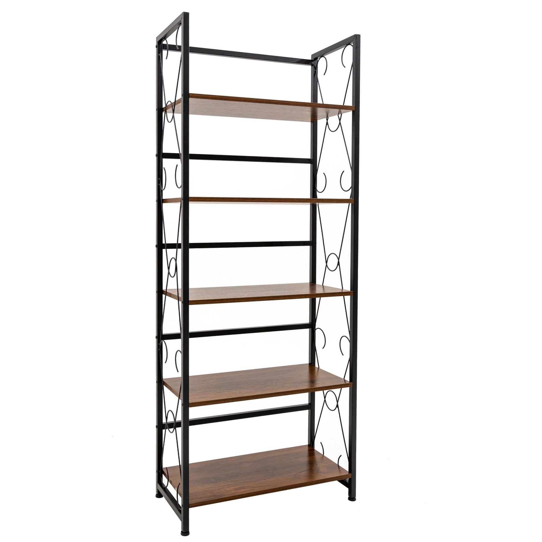 64 '' Tall 5 Tiers Bookshelf Classically Modern Metal Frame Bookshelf Book Rack Storage Rack Shelves in Living Room/Home/Office, Books Holder Organizer for Books/Movies, Brown--1