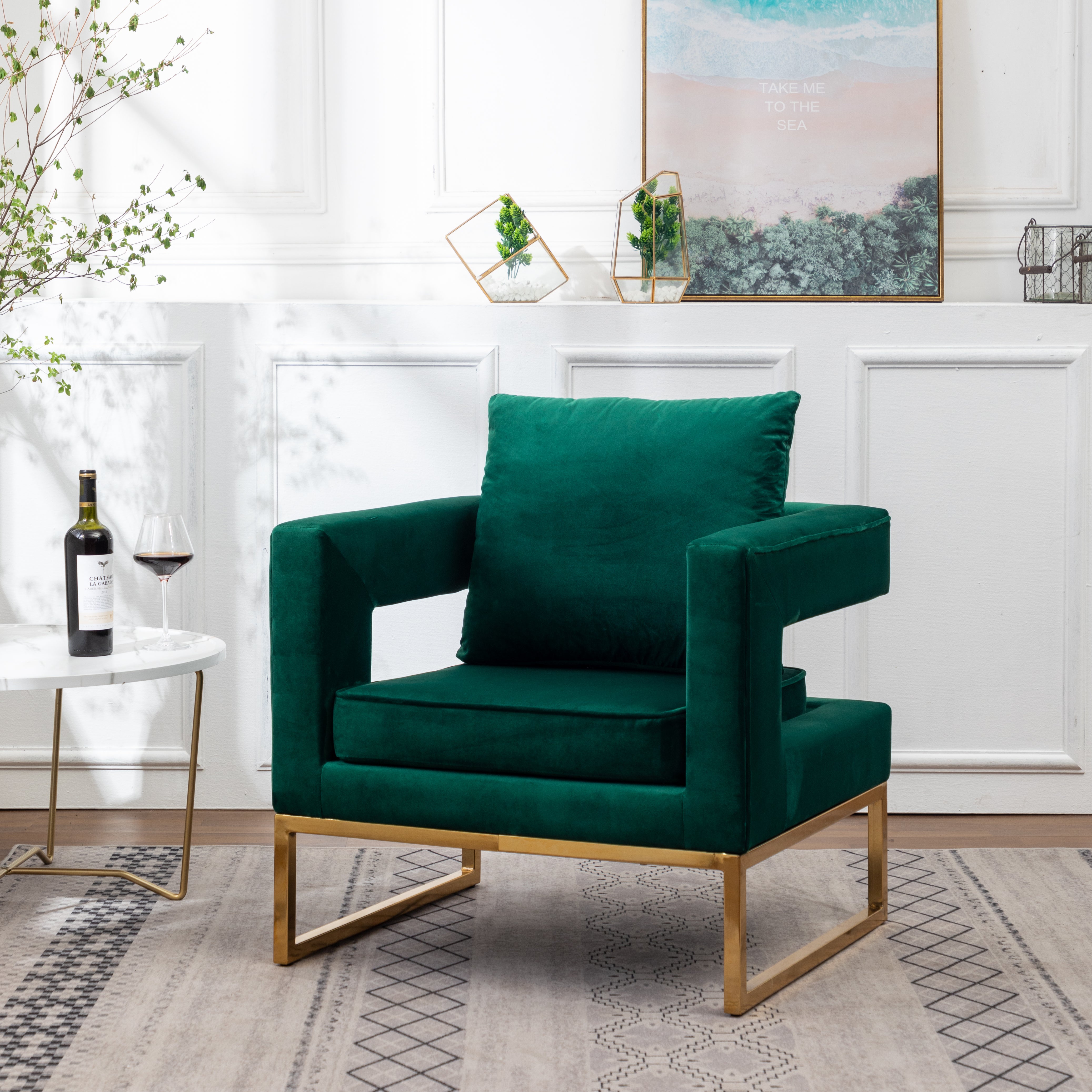 Lenola Contemporary Upholstered Accent Arm Chair, Green--1