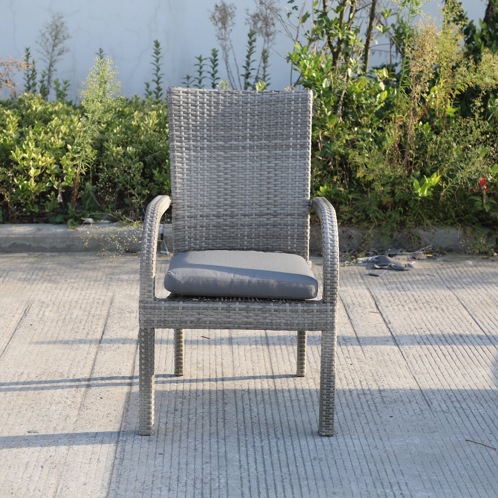 Balcones Outdoor Wicker Dining Chairs With Cushions, Set of 8, Gray/Dark Gray--1