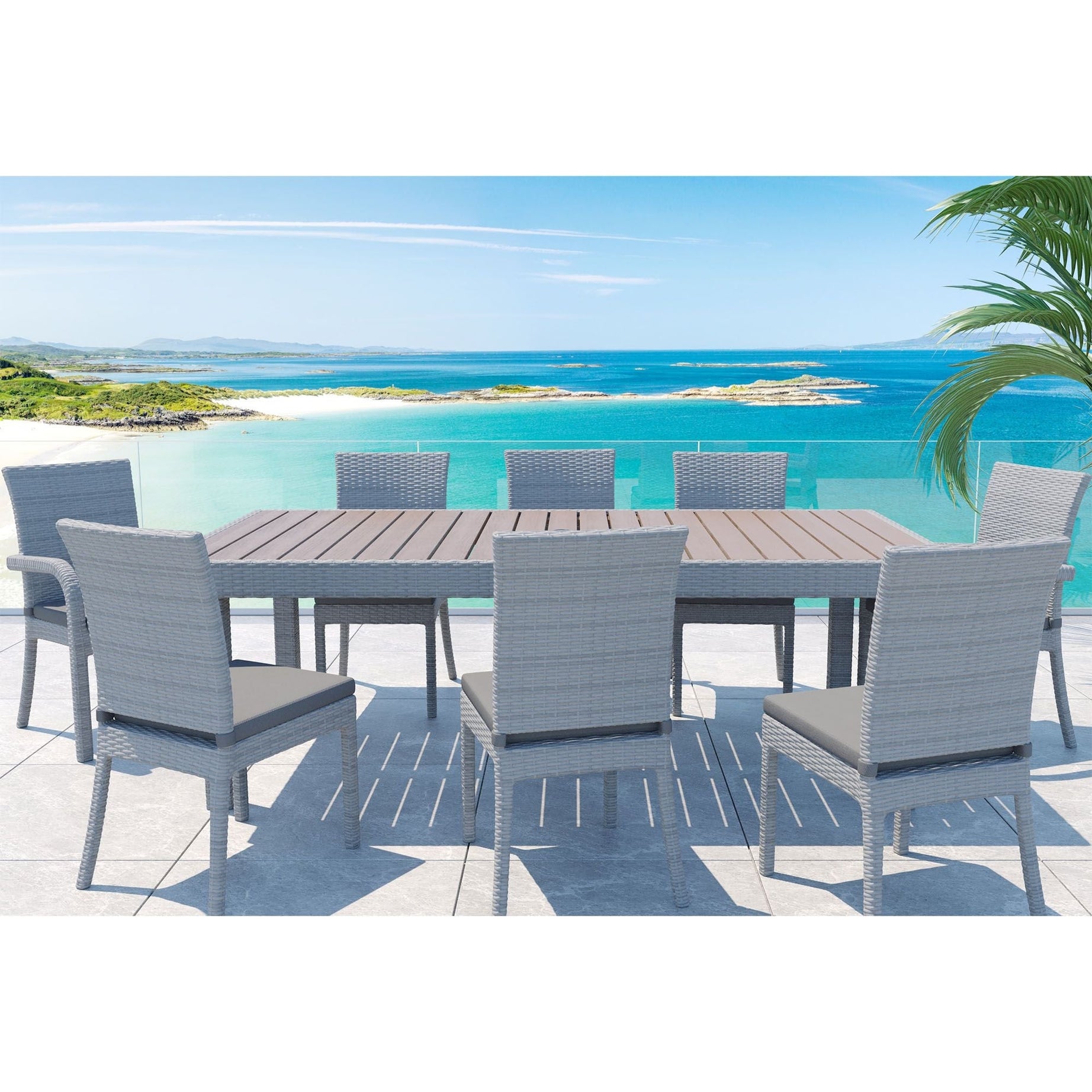 Balcones 9-Piece Outdoor Dining Table Set With 8-Dining Chairs, Gray/Dark Gray--1