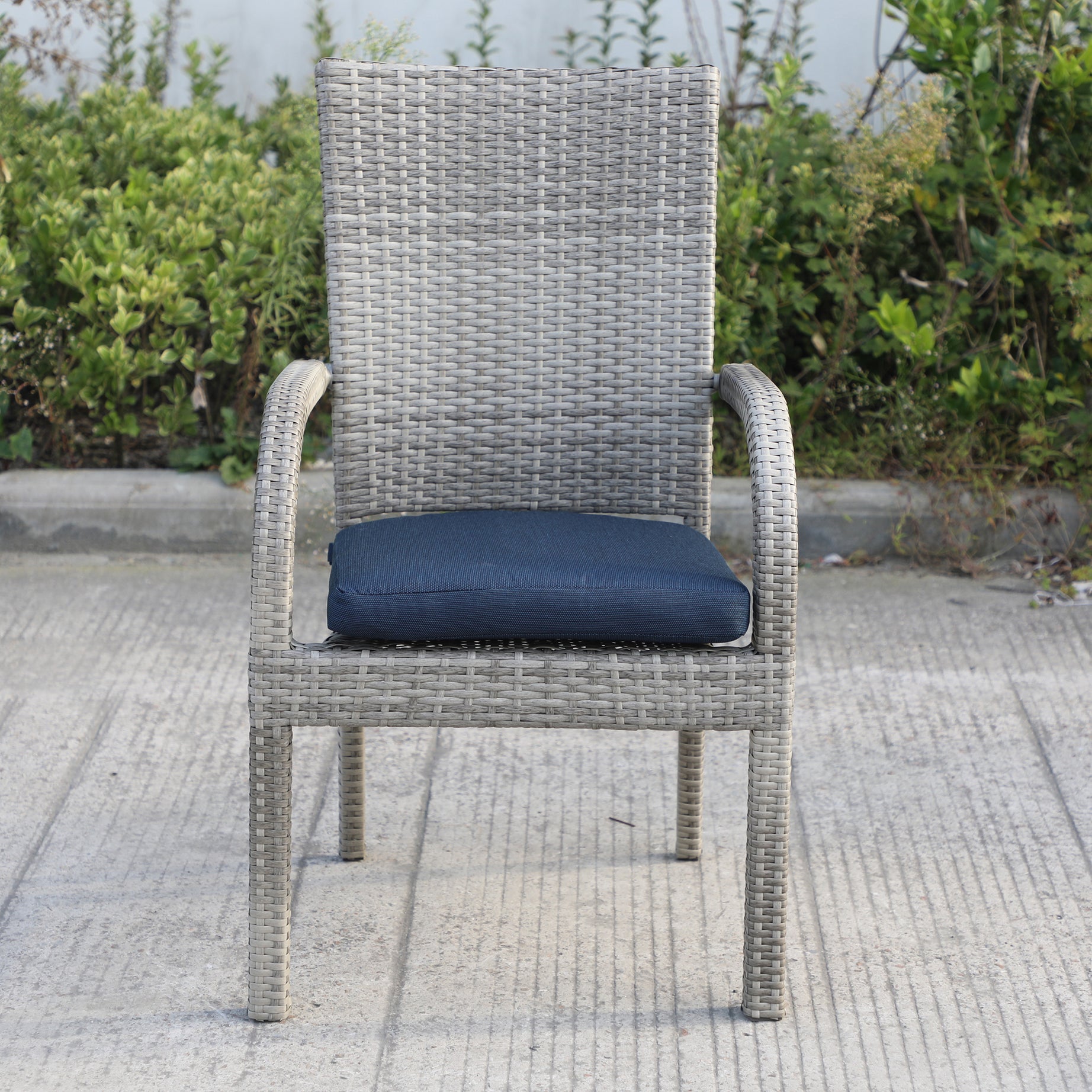 Balcones Outdoor Wicker Dining Chairs With Cushions, Set of 8, Gray/Navy--1